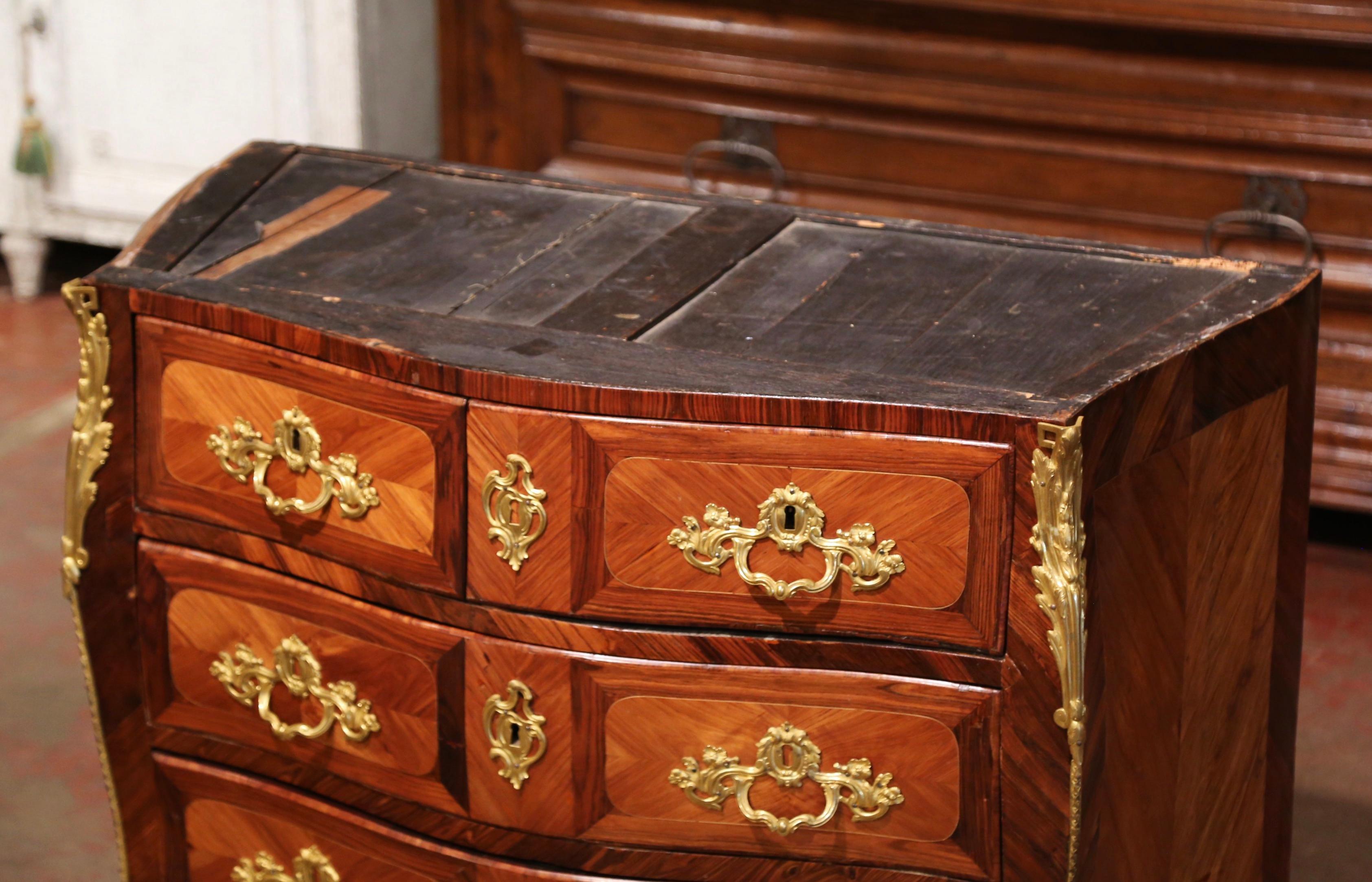 18th Century French Louis XV Walnut Inlay Bombe Chest of Drawers with Marble Top 8