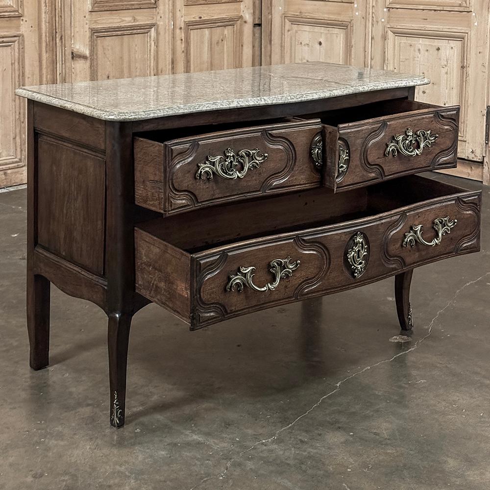 Bronze 18th Century French Louis XV Walnut Marble Top Commode For Sale