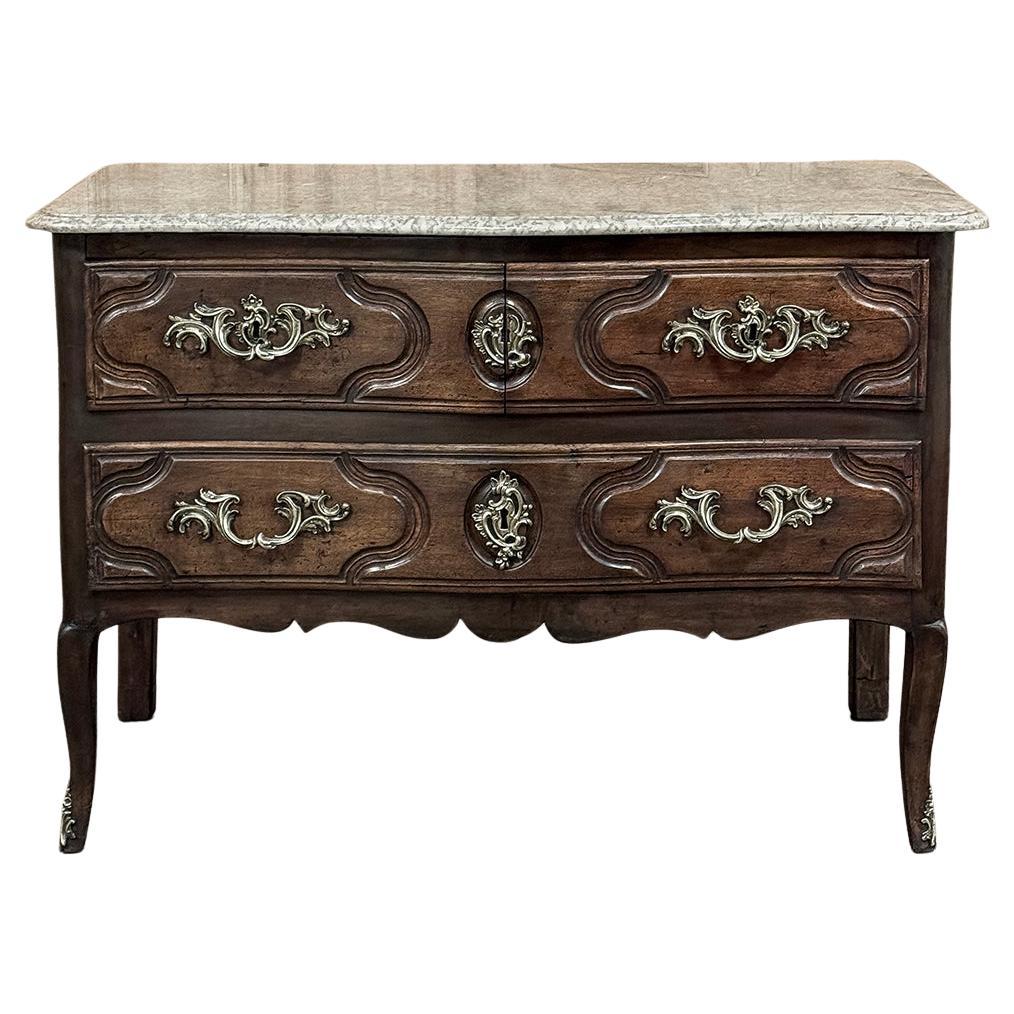 18th Century French Louis XV Walnut Marble Top Commode For Sale