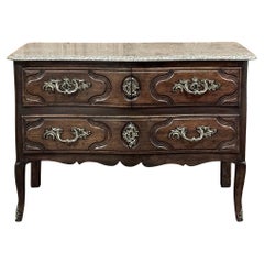 18th Century French Louis XV Walnut Marble Top Commode