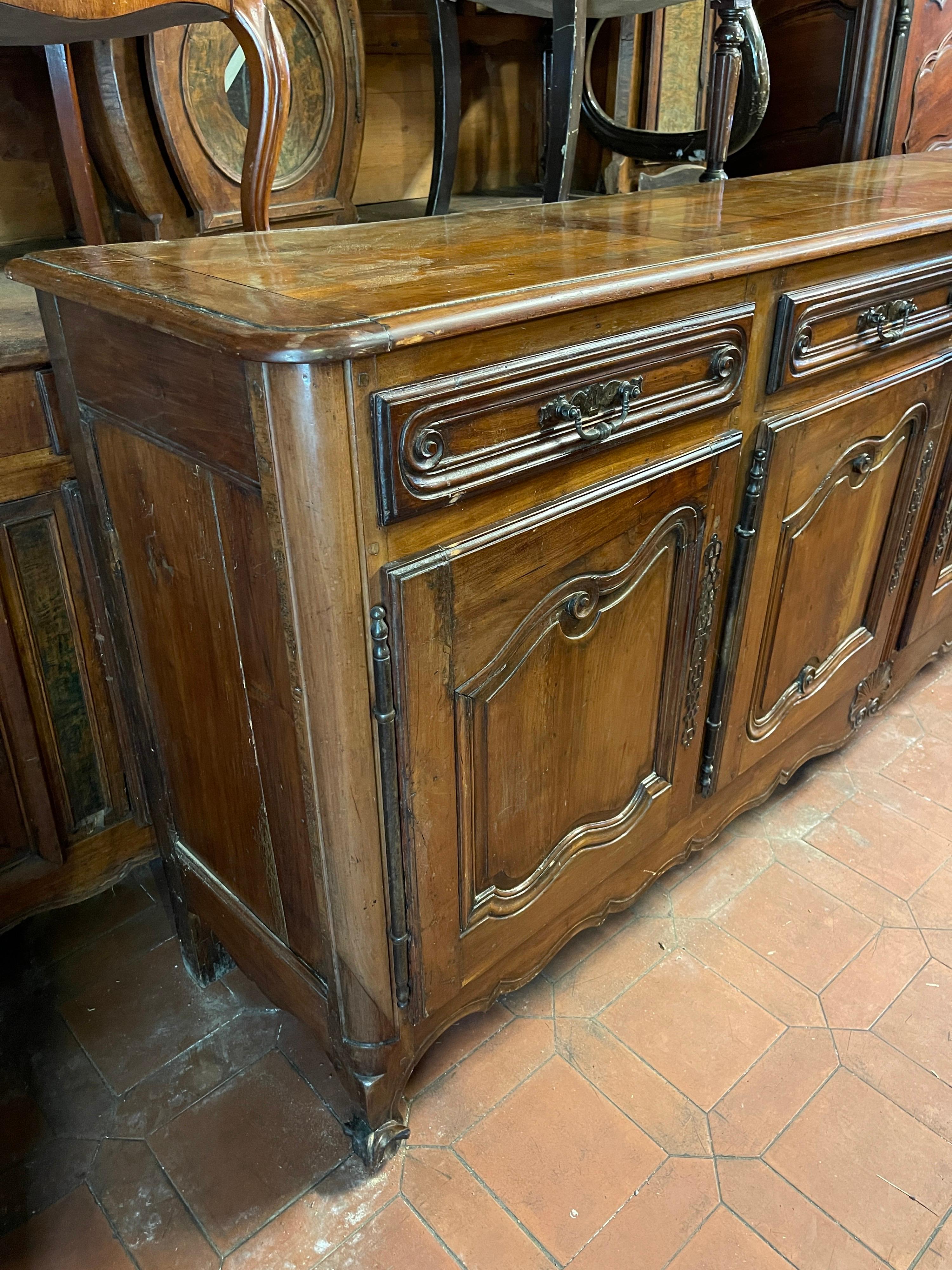 Hand-Carved 18th Century French Louis XV Walnut Provenza Sideboards Credenzas 1800