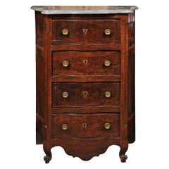18th Century French Louis XV Walnut Serpentine Front Commode with Marble Top