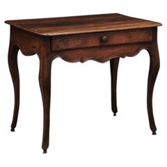 18th Century French Louis XV Walnut Side table with Drawer & Serpentine Apron