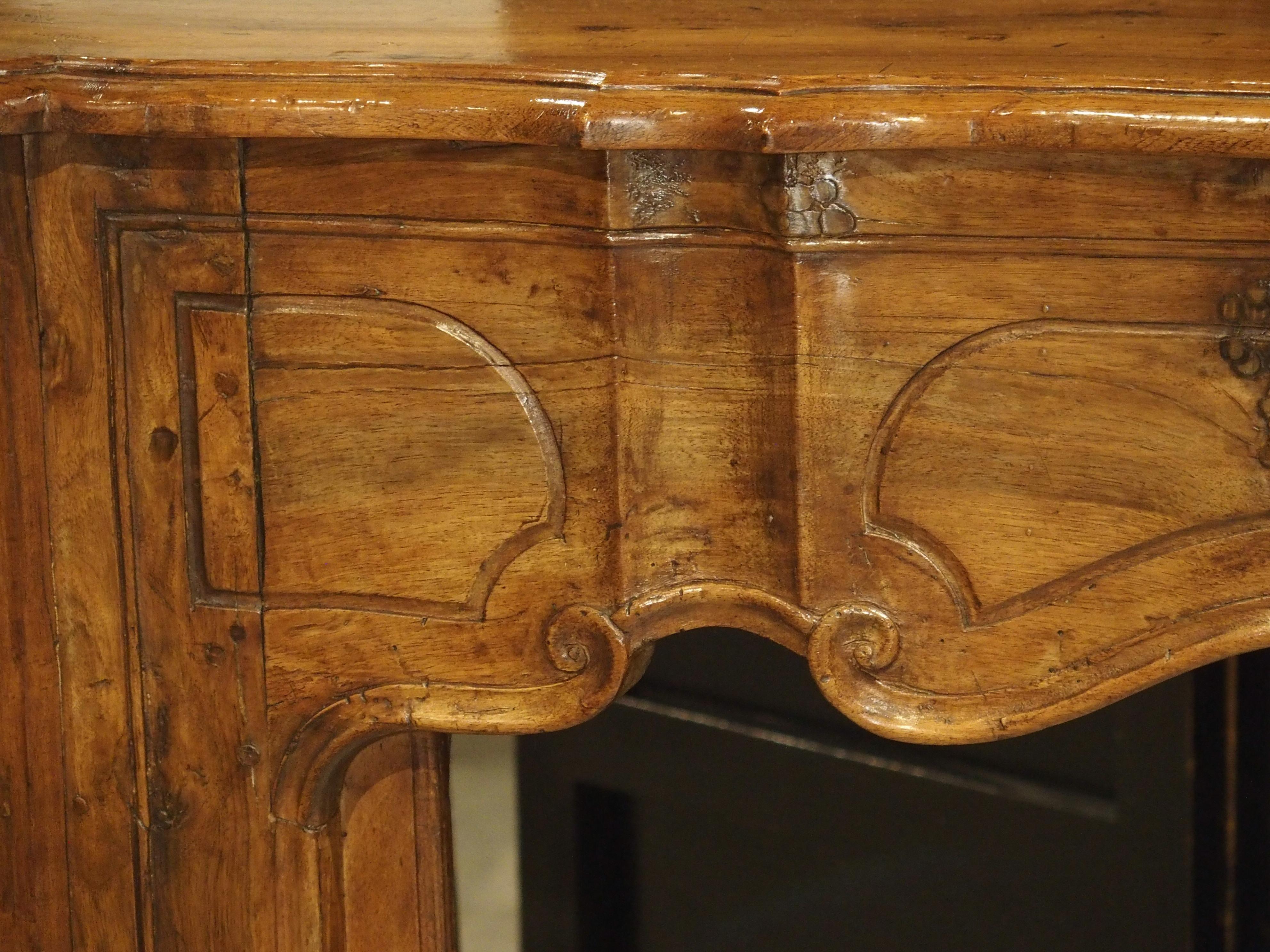 Hand-Carved 18th Century French Louis XV Walnut Wood Mantel