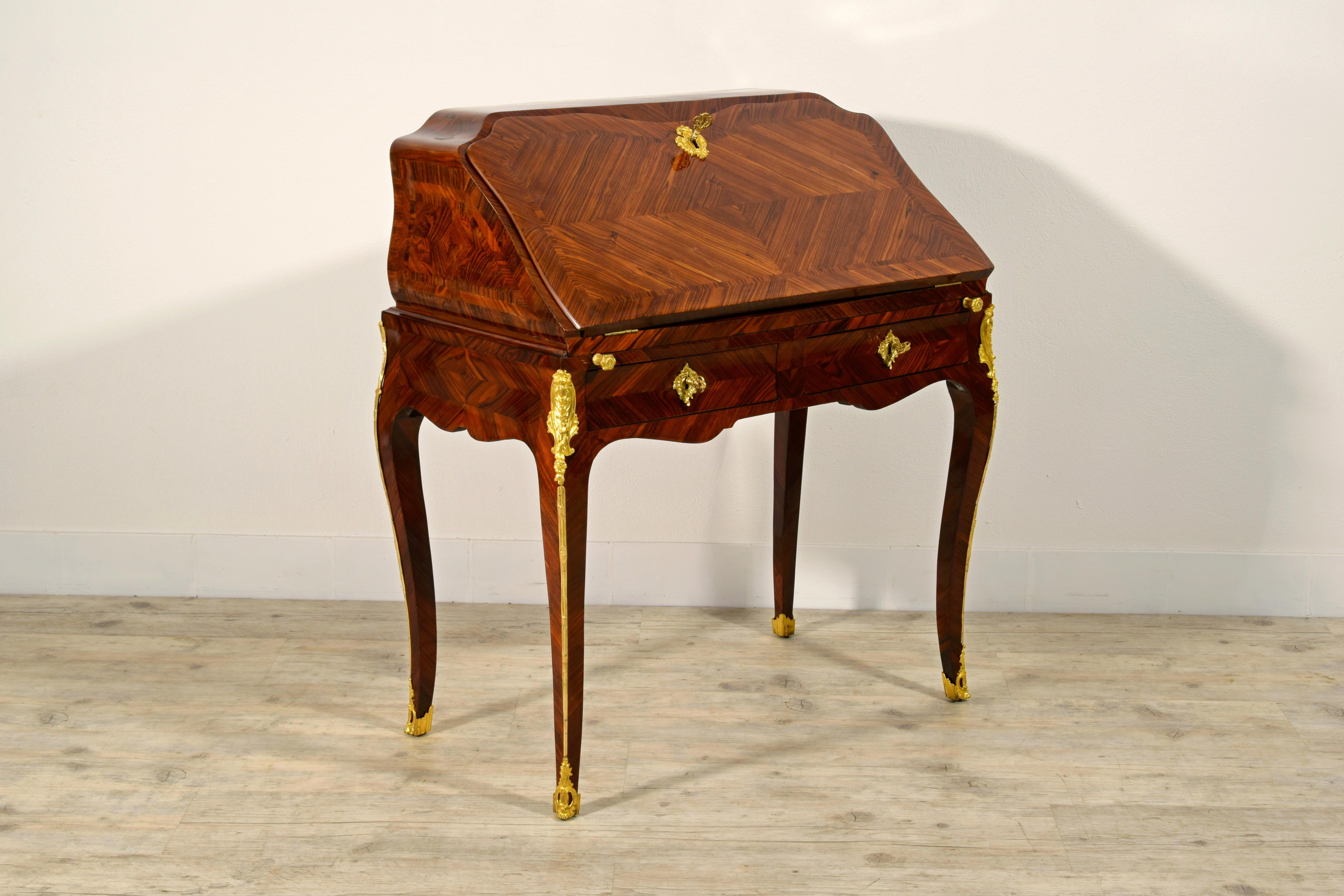 18th Century, Franch Louis XV Wood Flap Writing Desk 
Measures: cm H 94 x W 83,5 x D 46; D with the open panel 82 cm, H of the desk top 69,5 cm

This elegant desk was made in France in the mid-eighteenth century, in the Louis XV era. The cabinet is