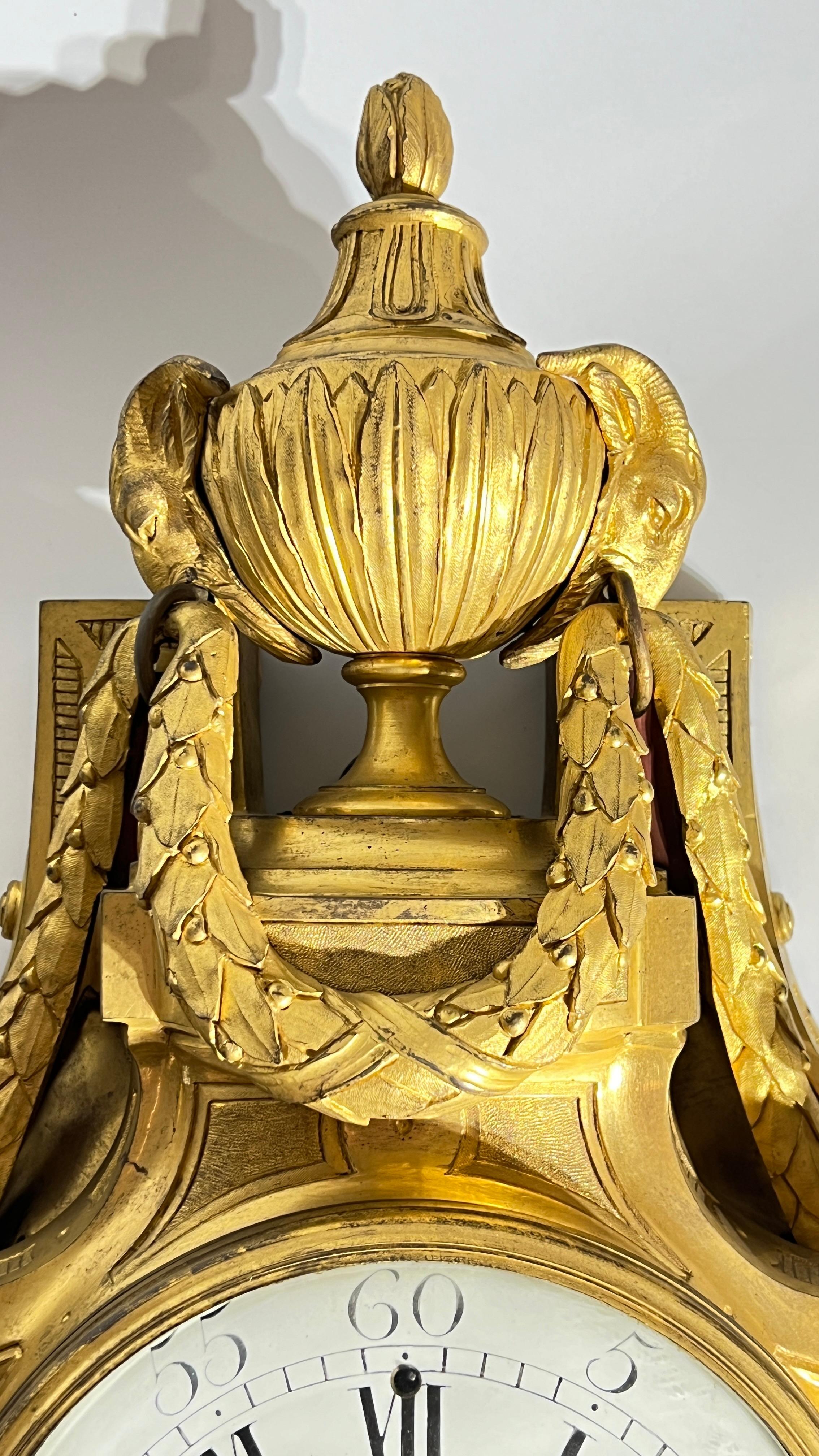 18th Century French Louis XV / XVI Period Gilt Bronze Wall Clock In Good Condition In New York, NY