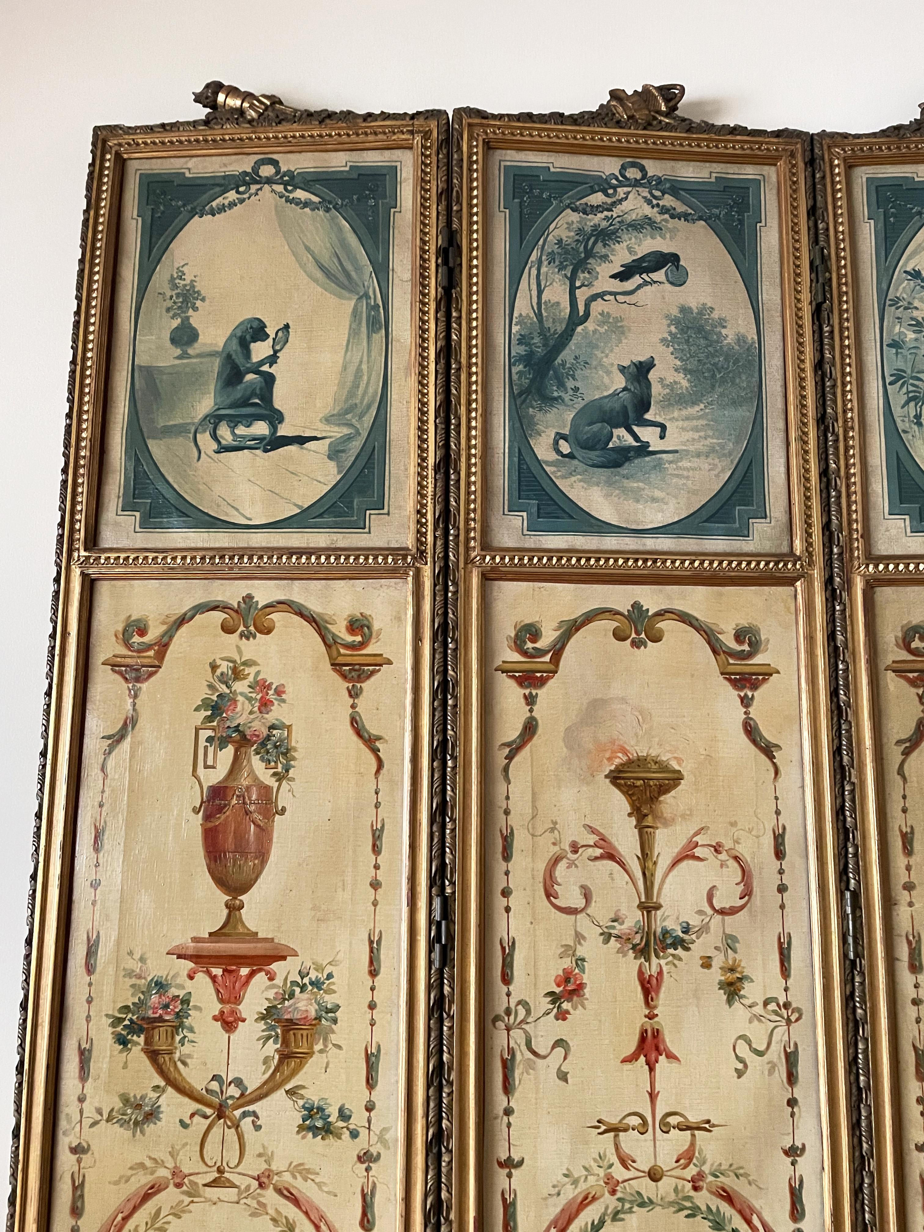 18th Century French Louis XVI Antique 5 Panels Hand Painted Screen from Duc Uzès For Sale 5
