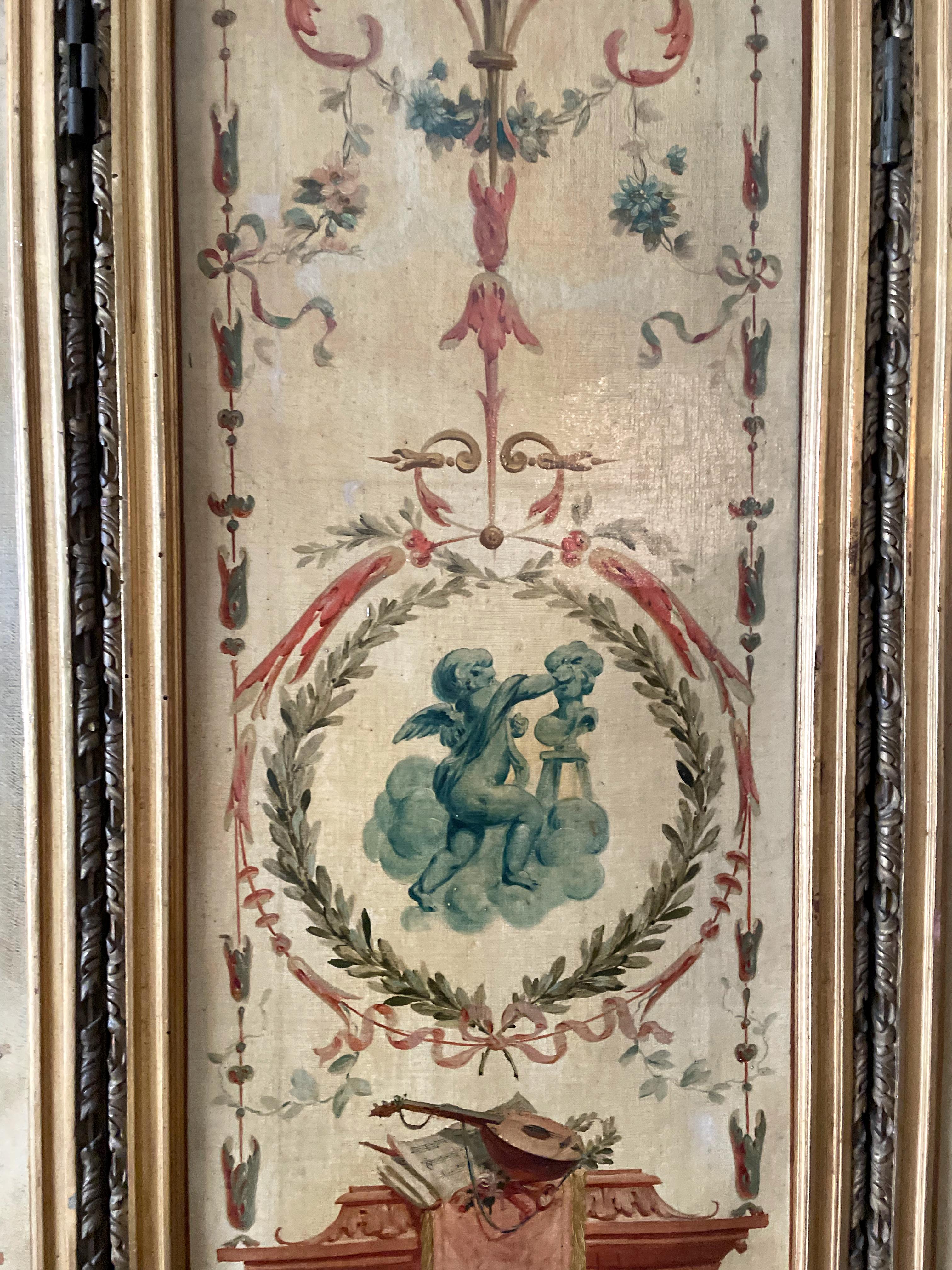 18th Century French Louis XVI Antique 5 Panels Hand Painted Screen from Duc Uzès For Sale 6