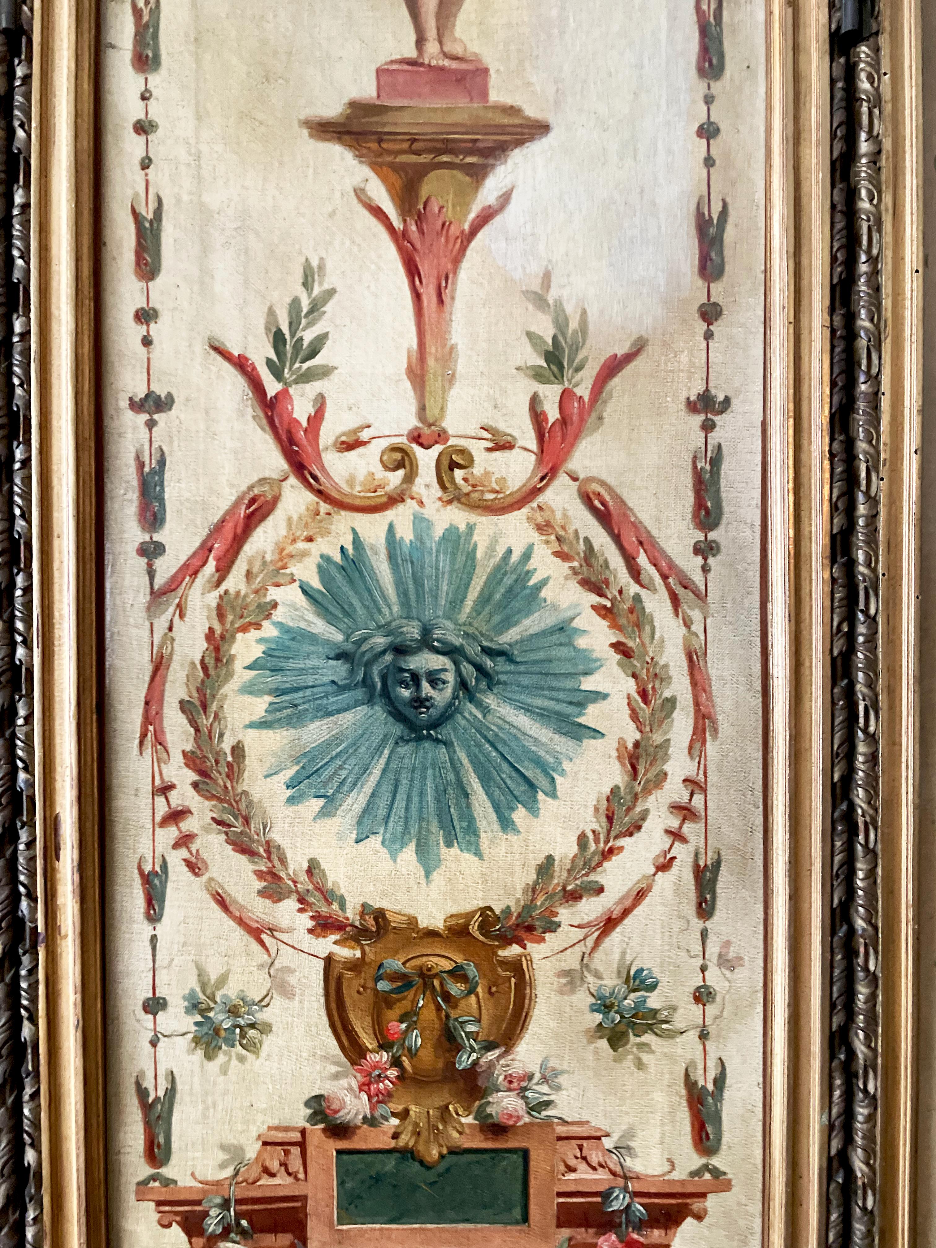 18th Century French Louis XVI Antique 5 Panels Hand Painted Screen from Duc Uzès For Sale 7