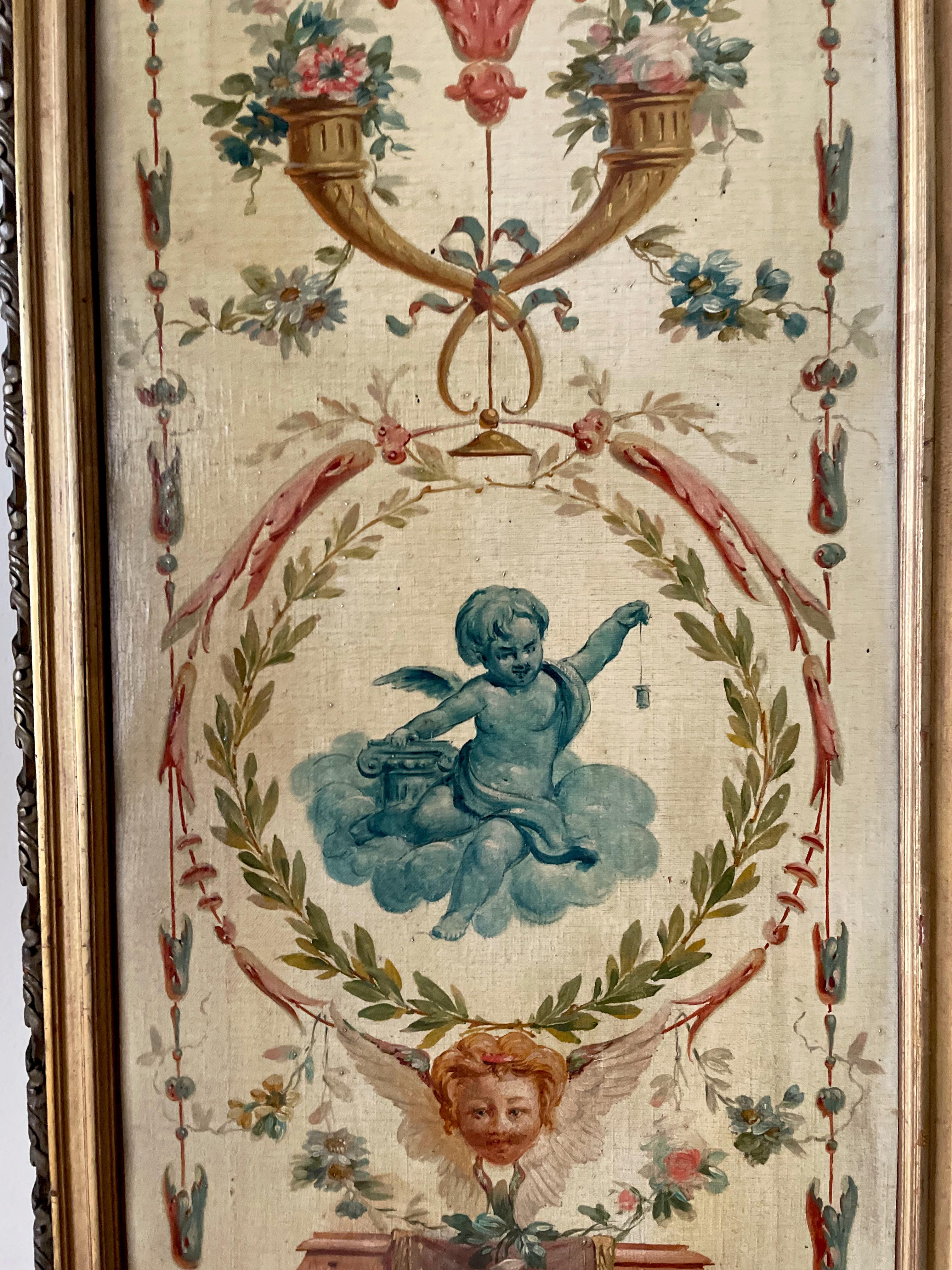 18th Century French Louis XVI Antique 5 Panels Hand Painted Screen from Duc Uzès For Sale 9