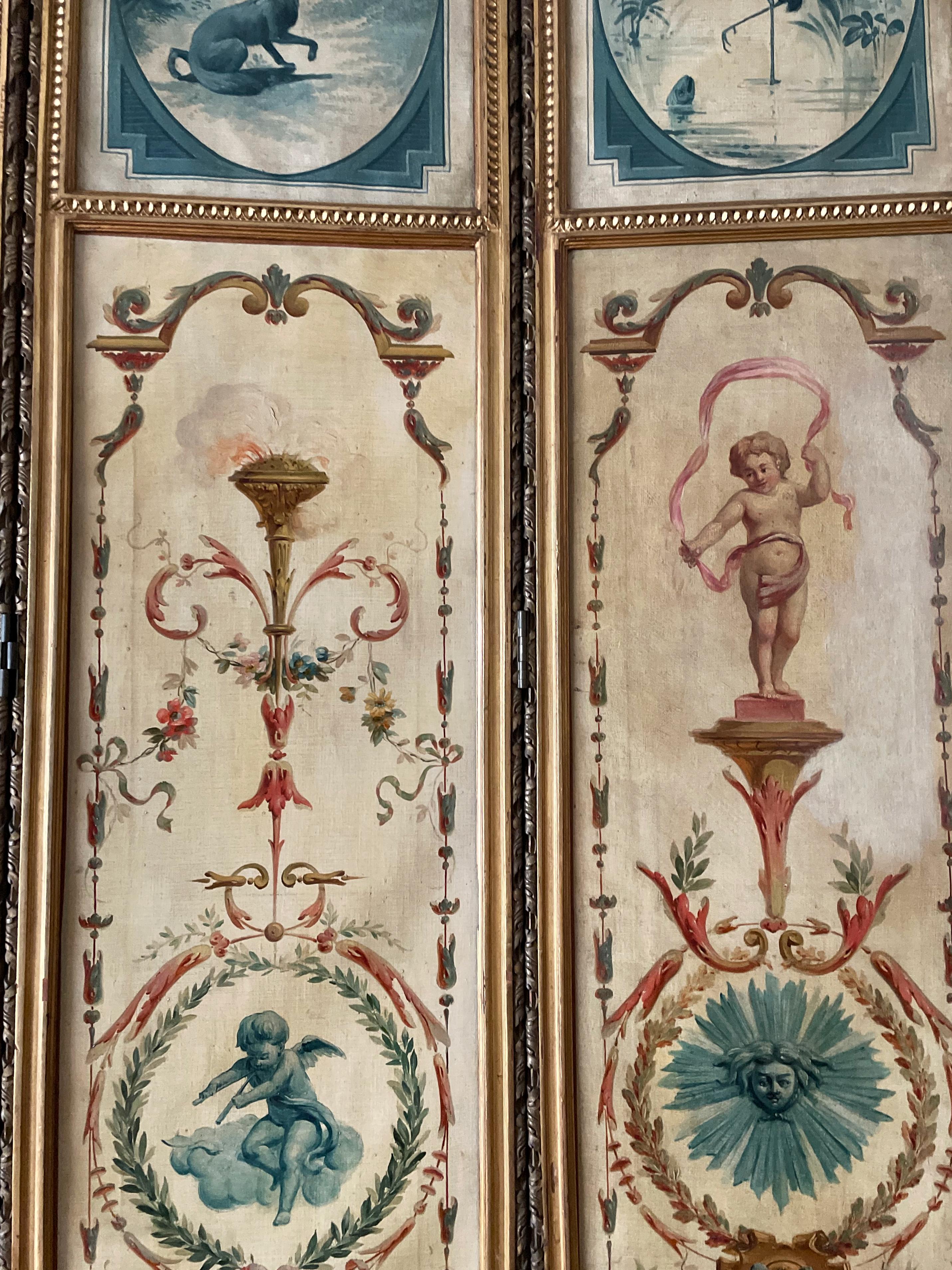18th Century French Louis XVI Antique 5 Panels Hand Painted Screen from Duc Uzès For Sale 10