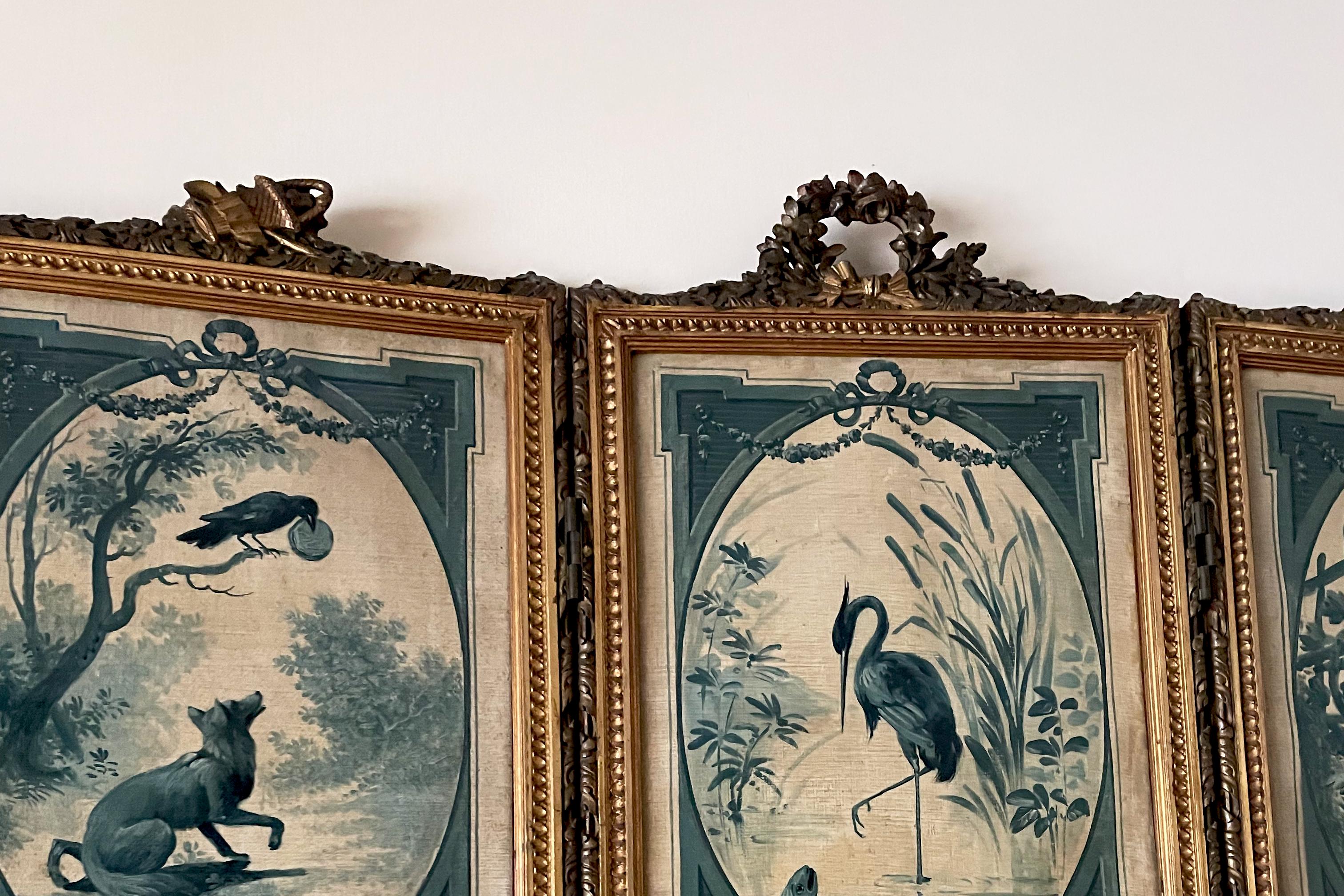 18th Century French Louis XVI Antique 5 Panels Hand Painted Screen from Duc Uzès For Sale 11