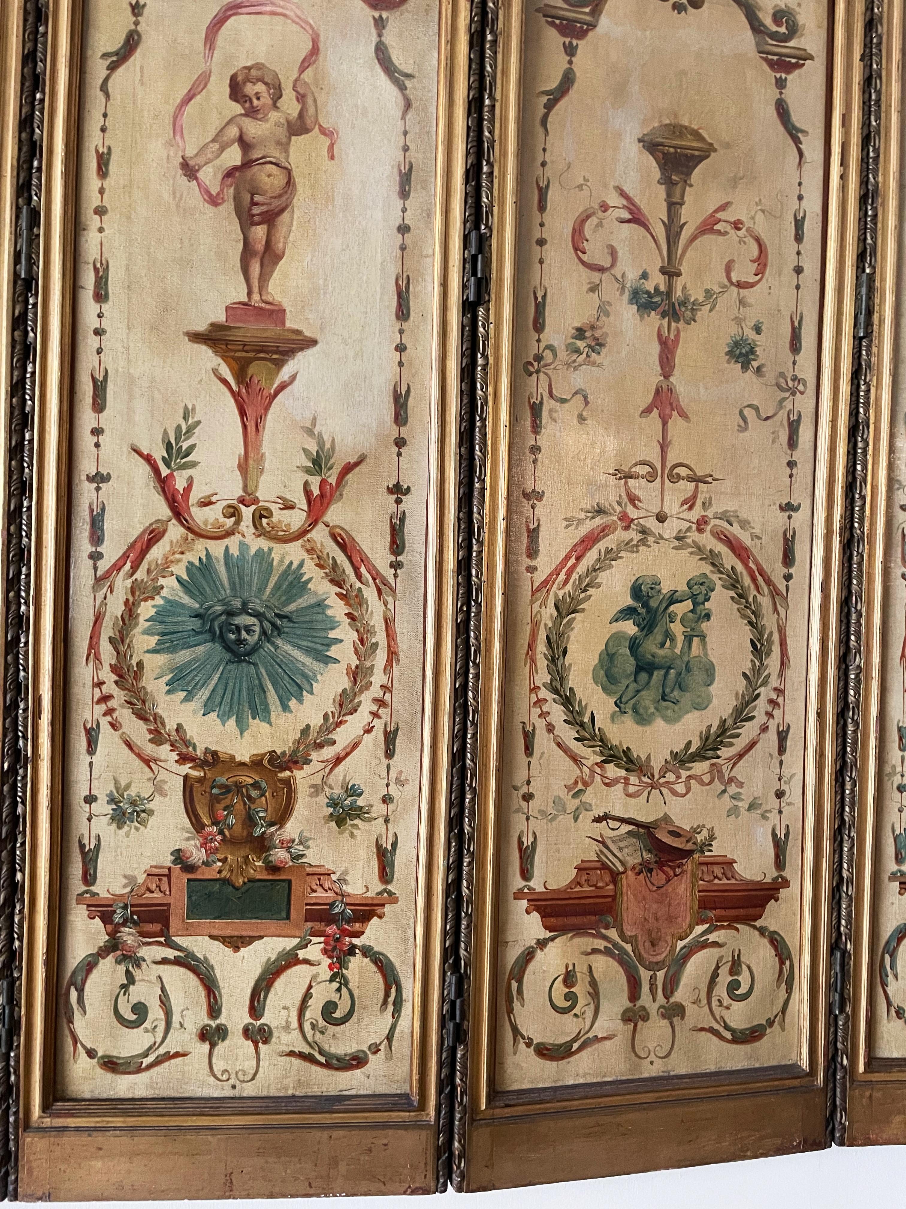 18th Century French Louis XVI Antique 5 Panels Hand Painted Screen from Duc Uzès For Sale 1