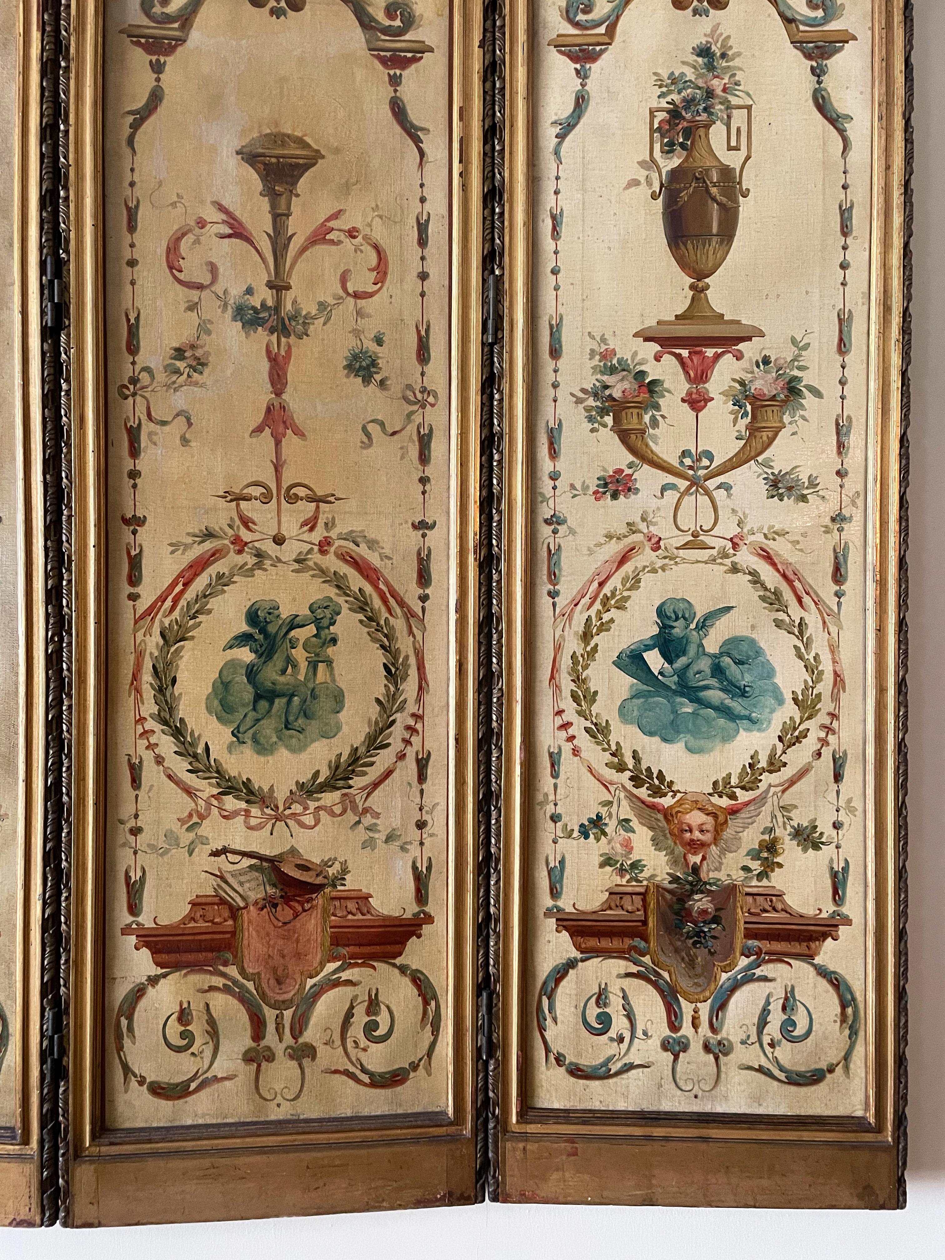 18th Century French Louis XVI Antique 5 Panels Hand Painted Screen from Duc Uzès For Sale 2