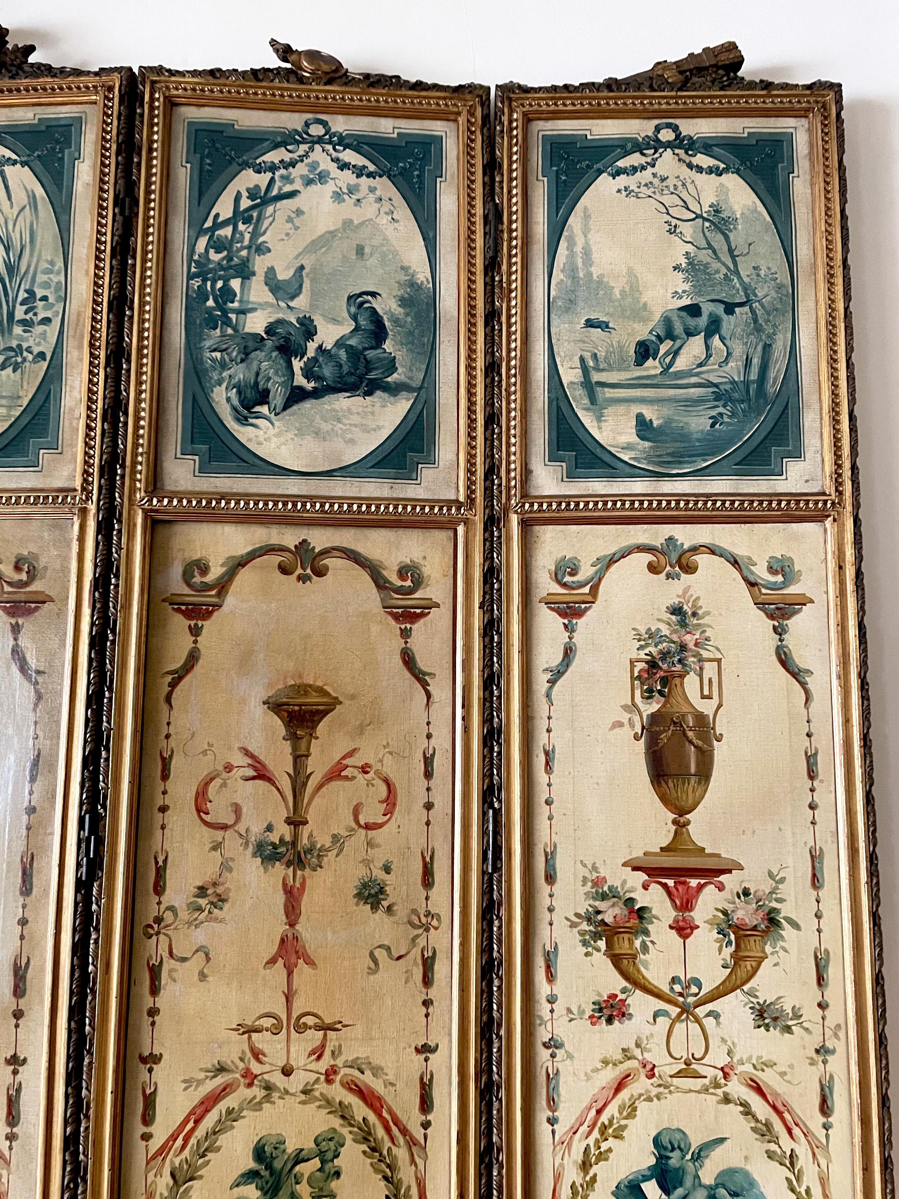 18th Century French Louis XVI Antique 5 Panels Hand Painted Screen from Duc Uzès For Sale 3