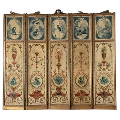 18th Century French Louis XVI Antique 5 Panels Hand Painted Screen from Duc Uzès