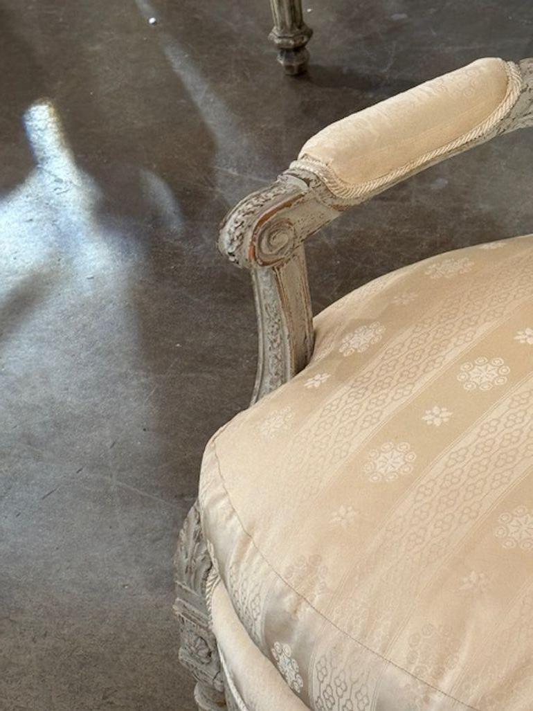 18th Century French Louis XVI Carved and Painted Armchair In Good Condition For Sale In Dallas, TX