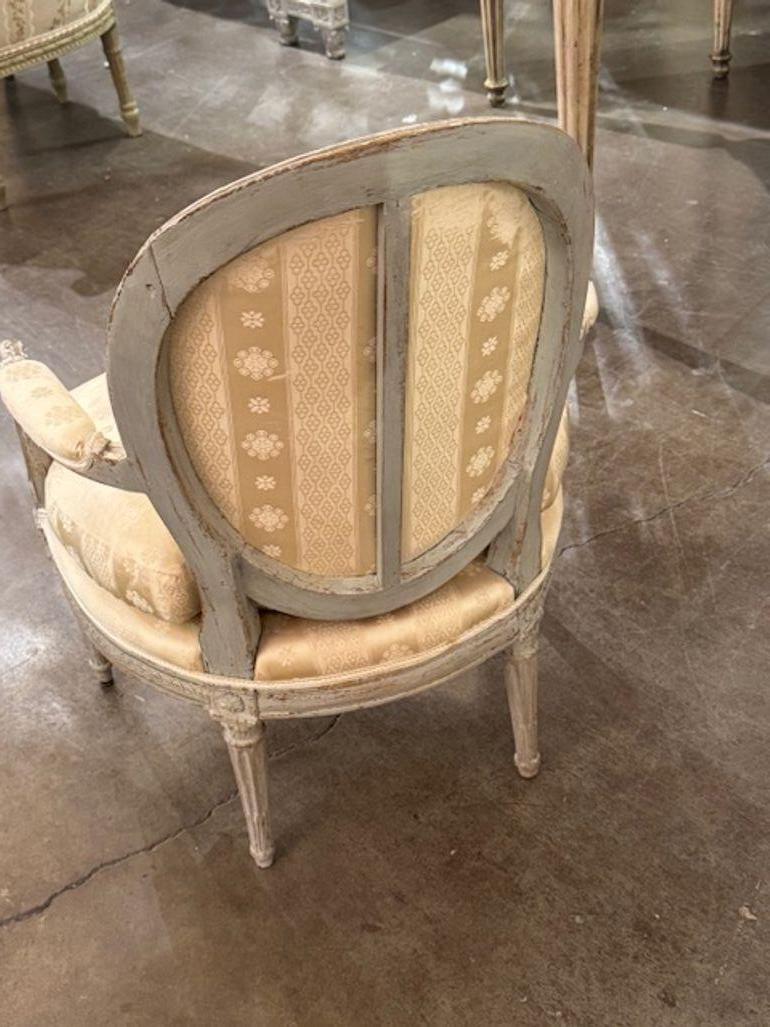 Upholstery 18th Century French Louis XVI Carved and Painted Armchair For Sale