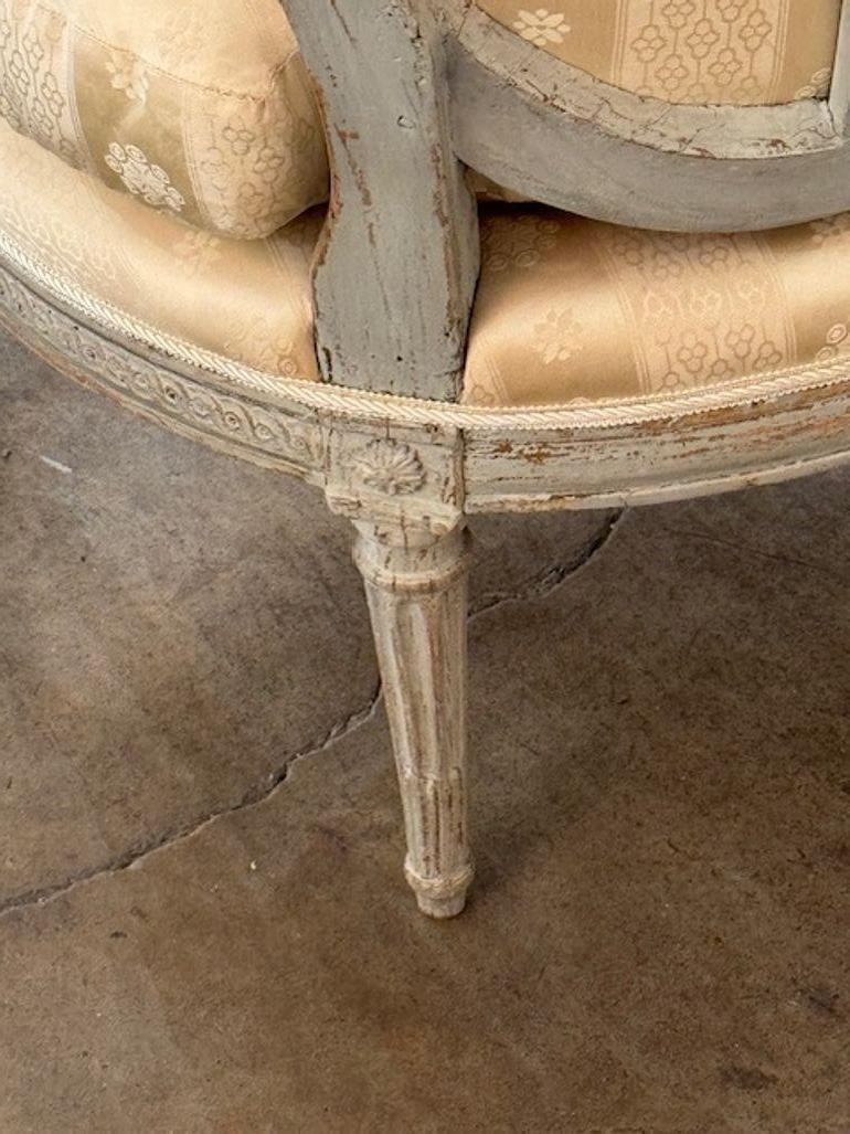 18th Century French Louis XVI Carved and Painted Armchair For Sale 1