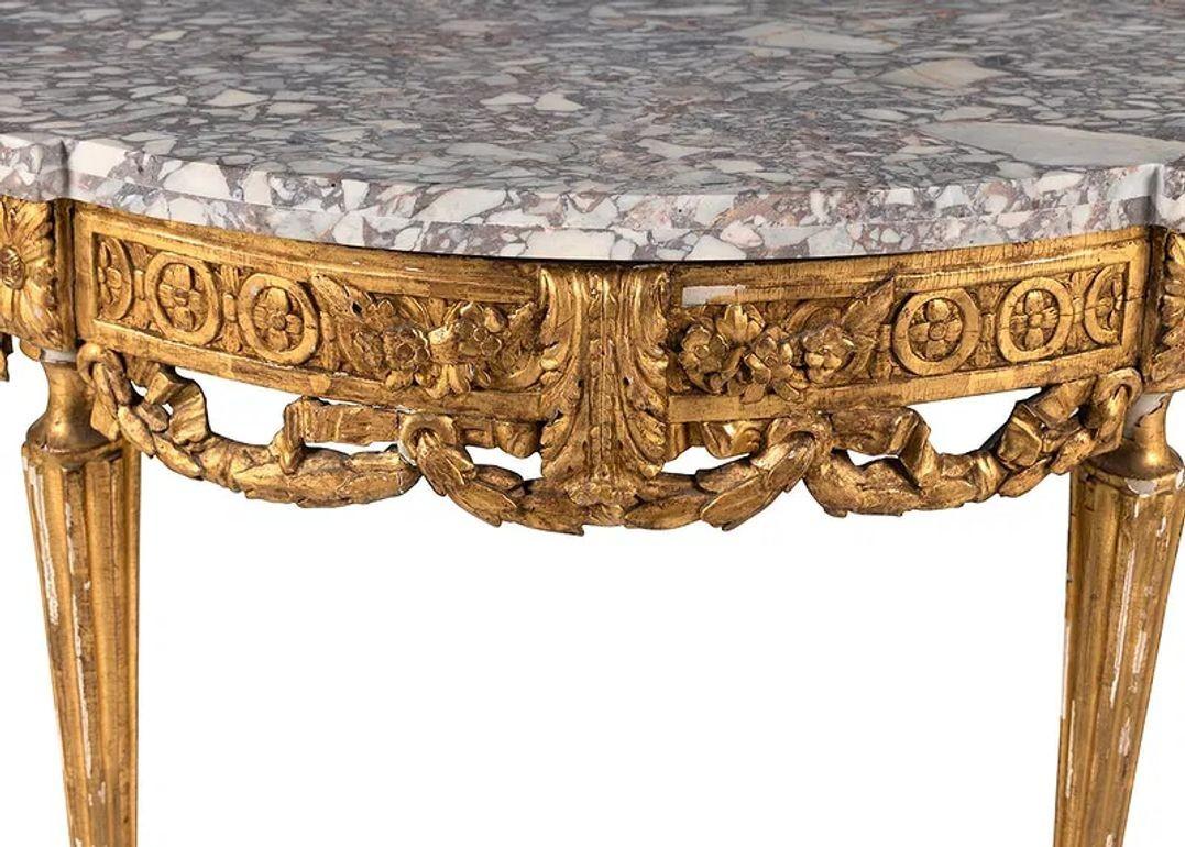 18th Century French Louis XVI Carved Demi Lune Console with Marble Top In Good Condition For Sale In Dallas, TX