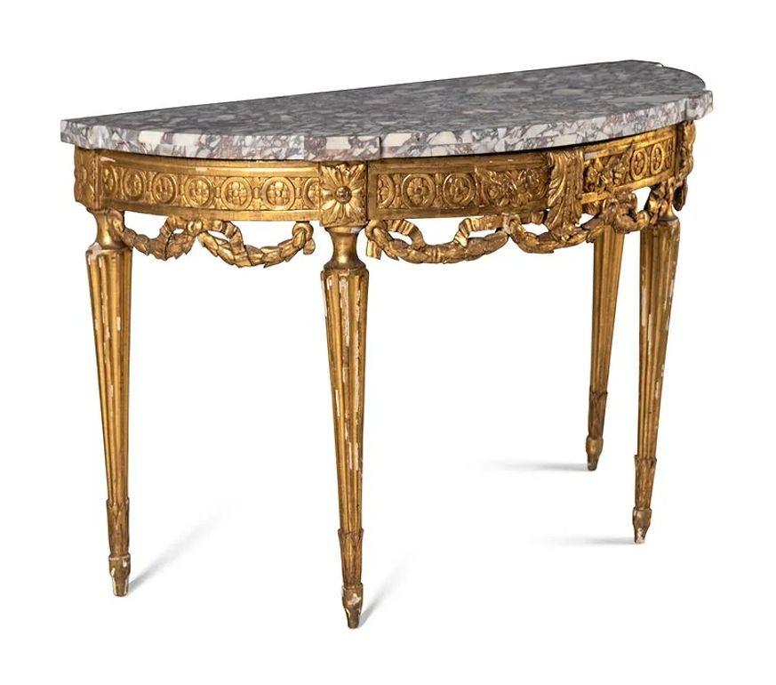 18th Century French Louis XVI Carved Demi Lune Console with Marble Top For Sale 2