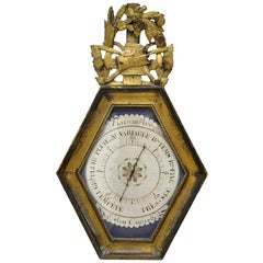 18th Century French Louis XVI Carved Giltwood and Painted Wall Barometer