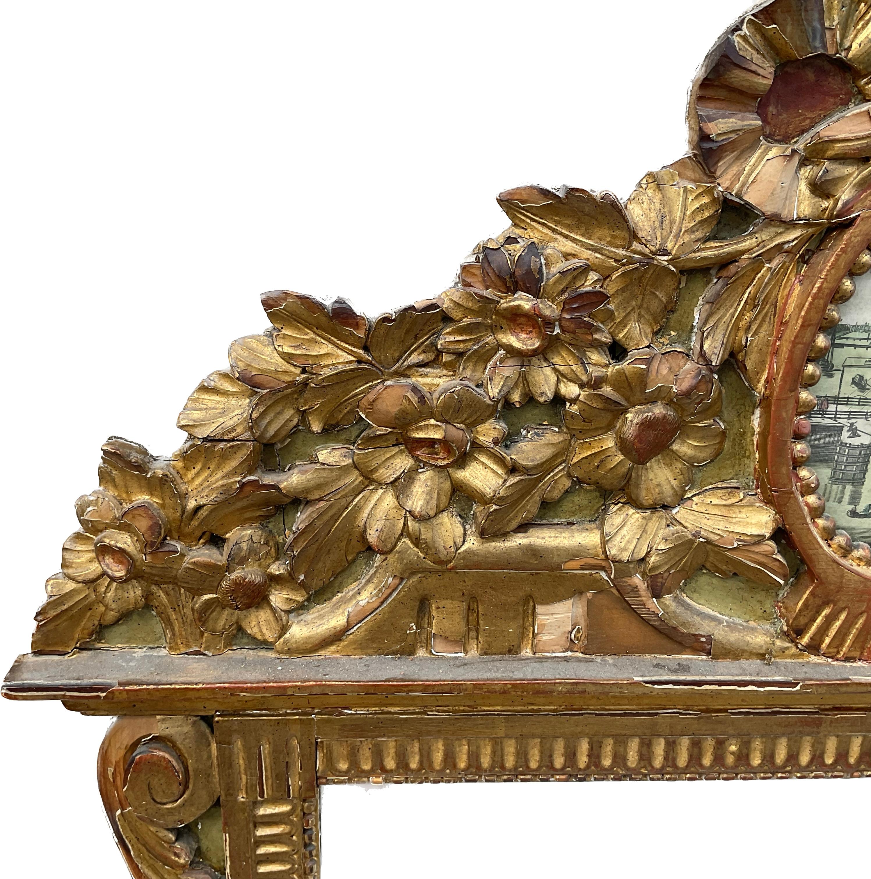 18th Century and Earlier 18th Century French Louis XVI Carved Giltwood Wall Mirror from Provence For Sale