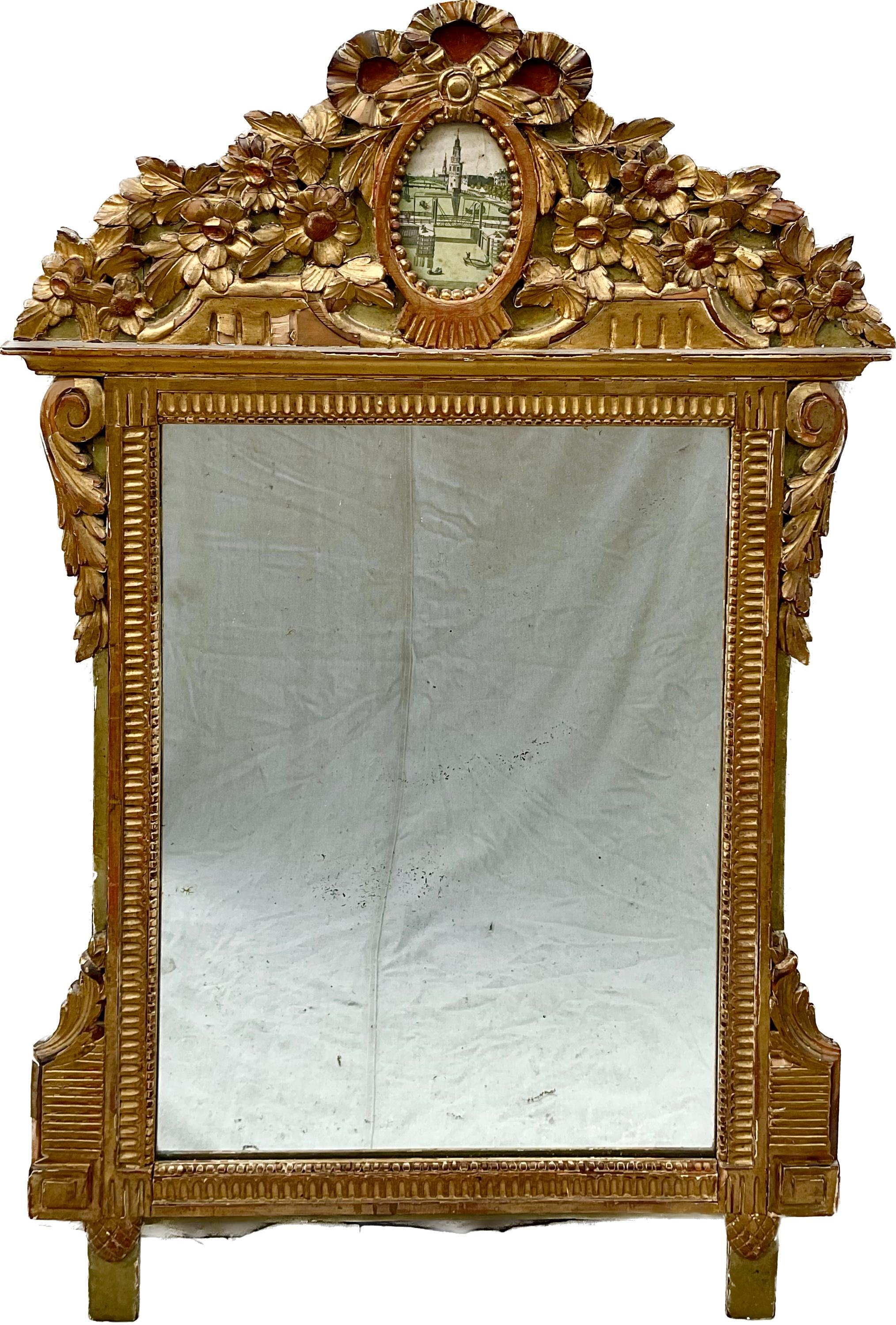 Miroir mural français du 18ème siècle en bois doré sculpté Louis XVI de Provence en vente 2
