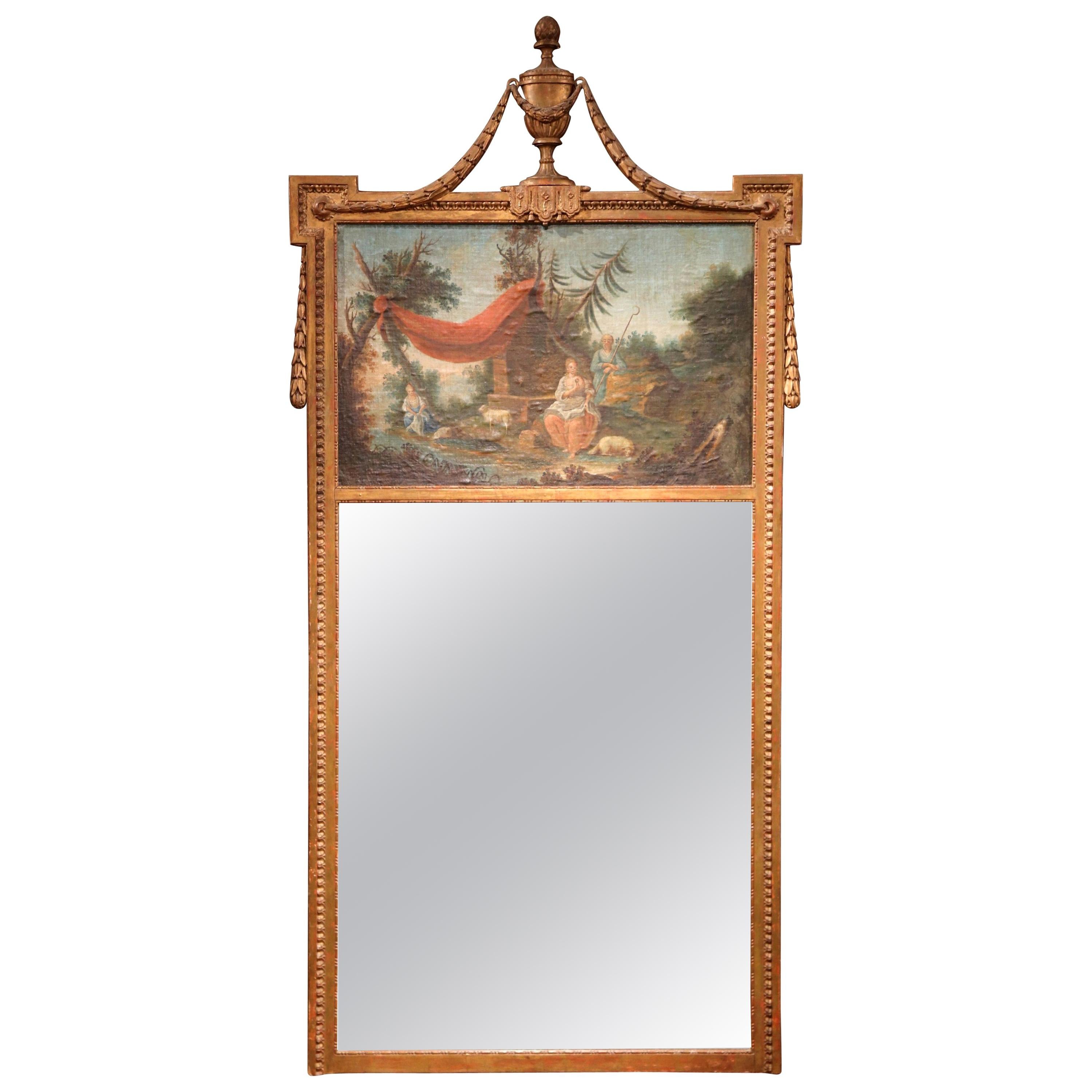18th Century French Louis XVI Carved Giltwood Wall Trumeau Mirror from Provence