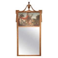 Antique 18th Century French Louis XVI Carved Giltwood Wall Trumeau Mirror from Provence