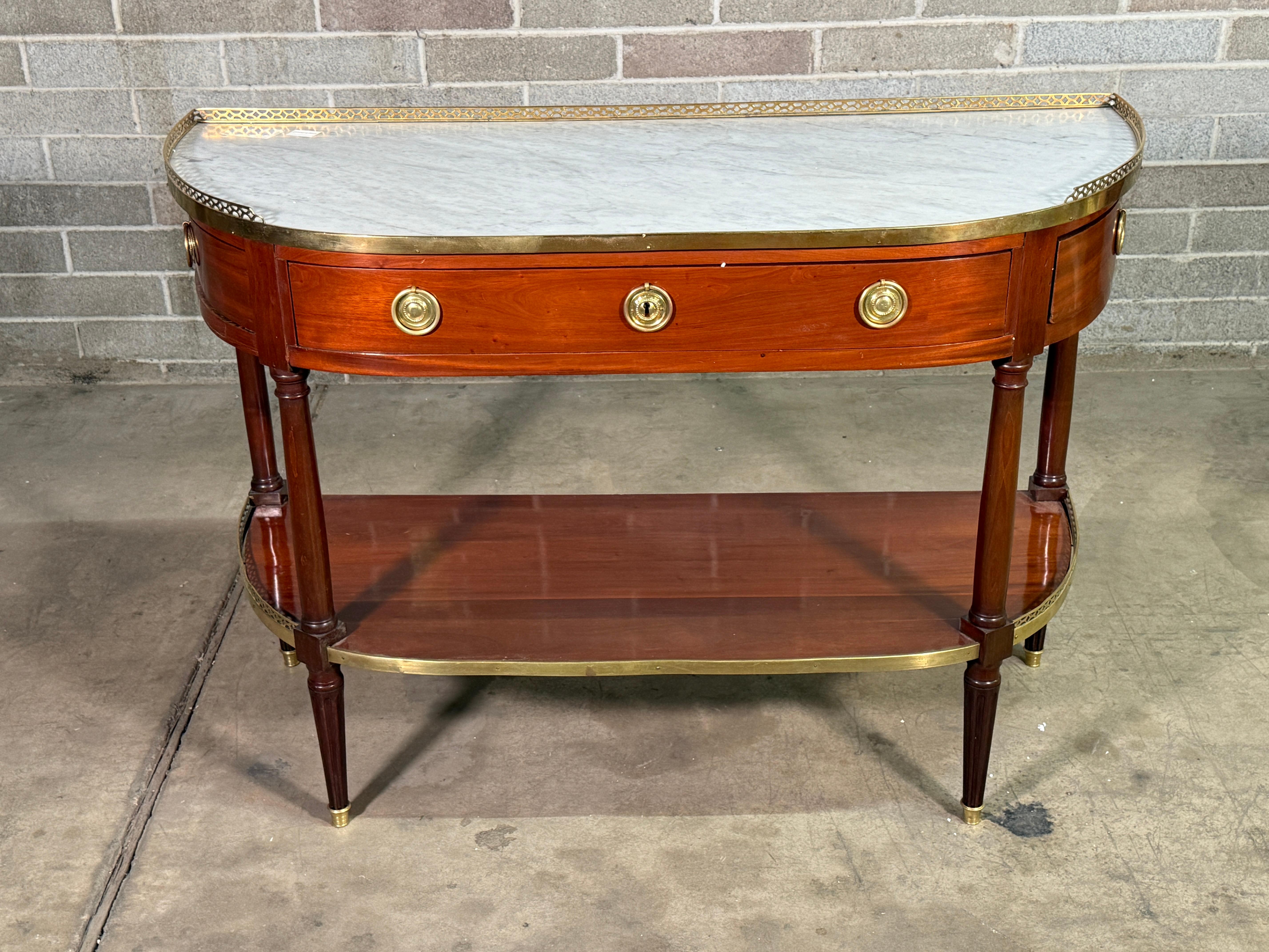 18th Century French Louis XVI Console / Desserte 
Unique piece purchased in France. 
Beautiful condition, see detailed photos. Age appropriate wear. 
Message us with any conditions.
