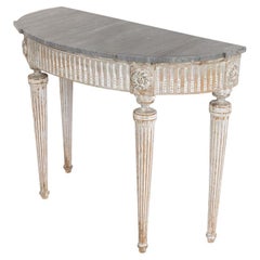 18th Century French Louis XVI Console in Original Paint with Bleu Turquin Marble