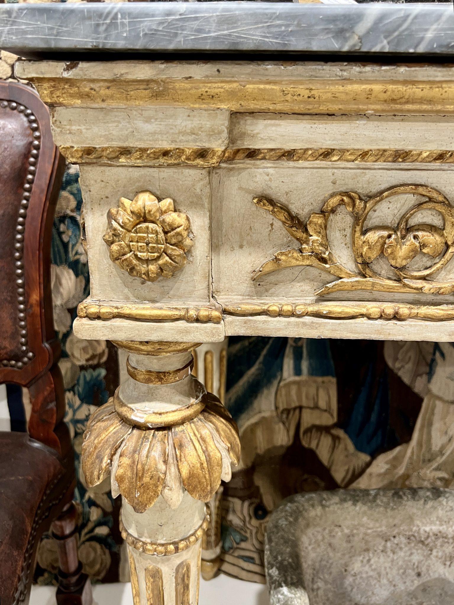 Gilt 18th Century French Louis XVI console with Original Grey Marble For Sale