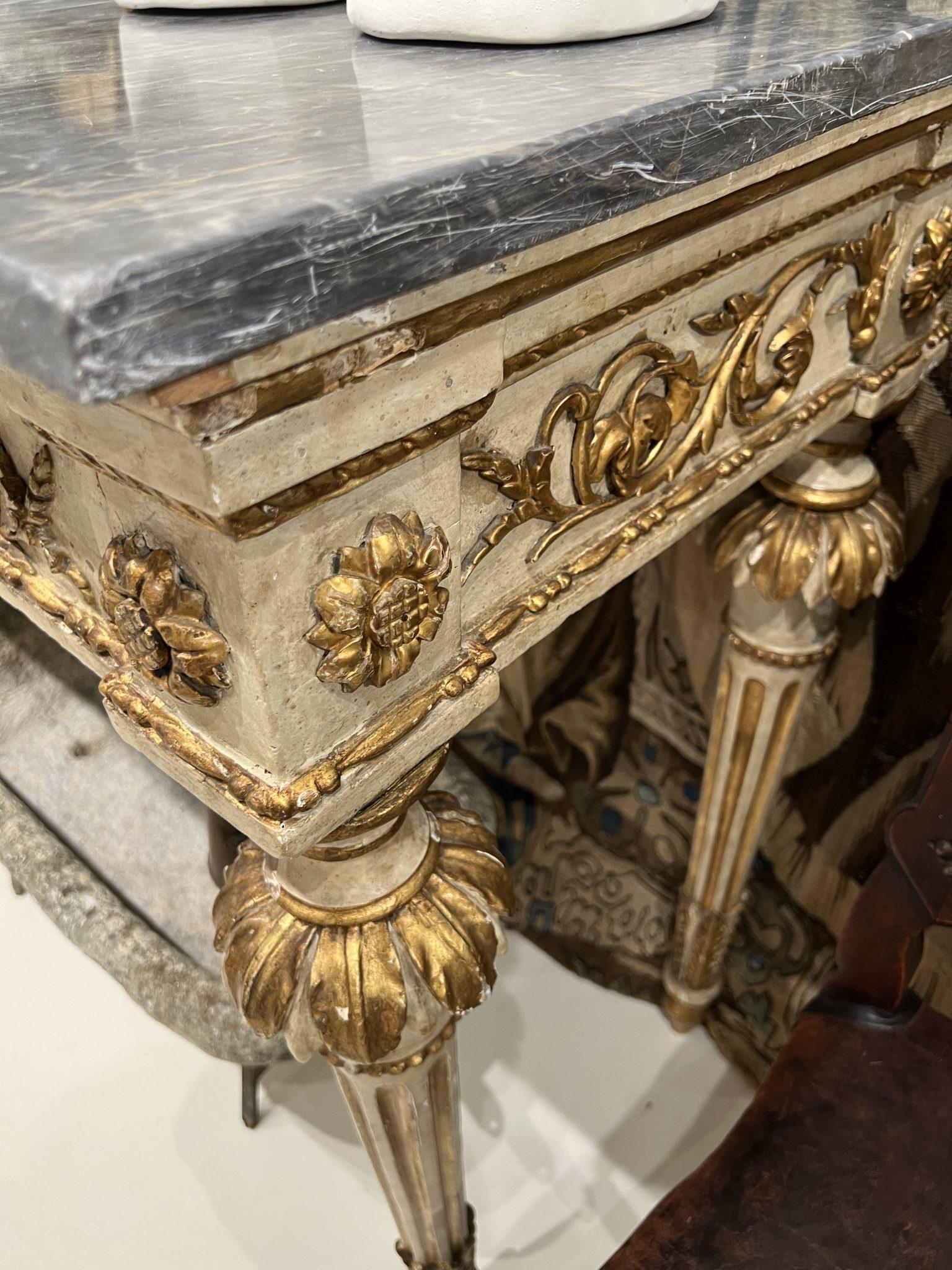 18th Century French Louis XVI console with Original Grey Marble In Fair Condition For Sale In New Orleans, LA