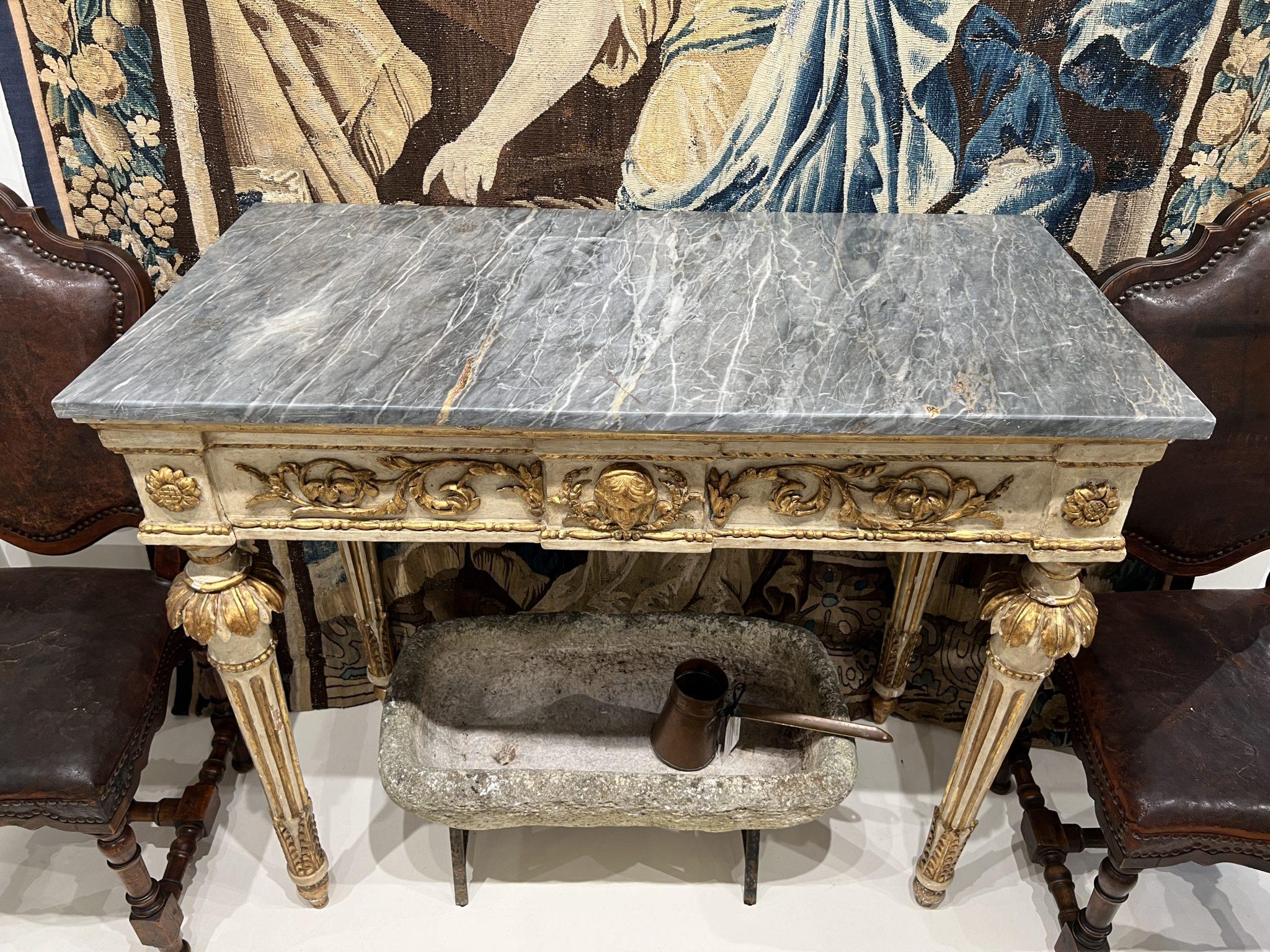 18th Century French Louis XVI console with Original Grey Marble For Sale 2