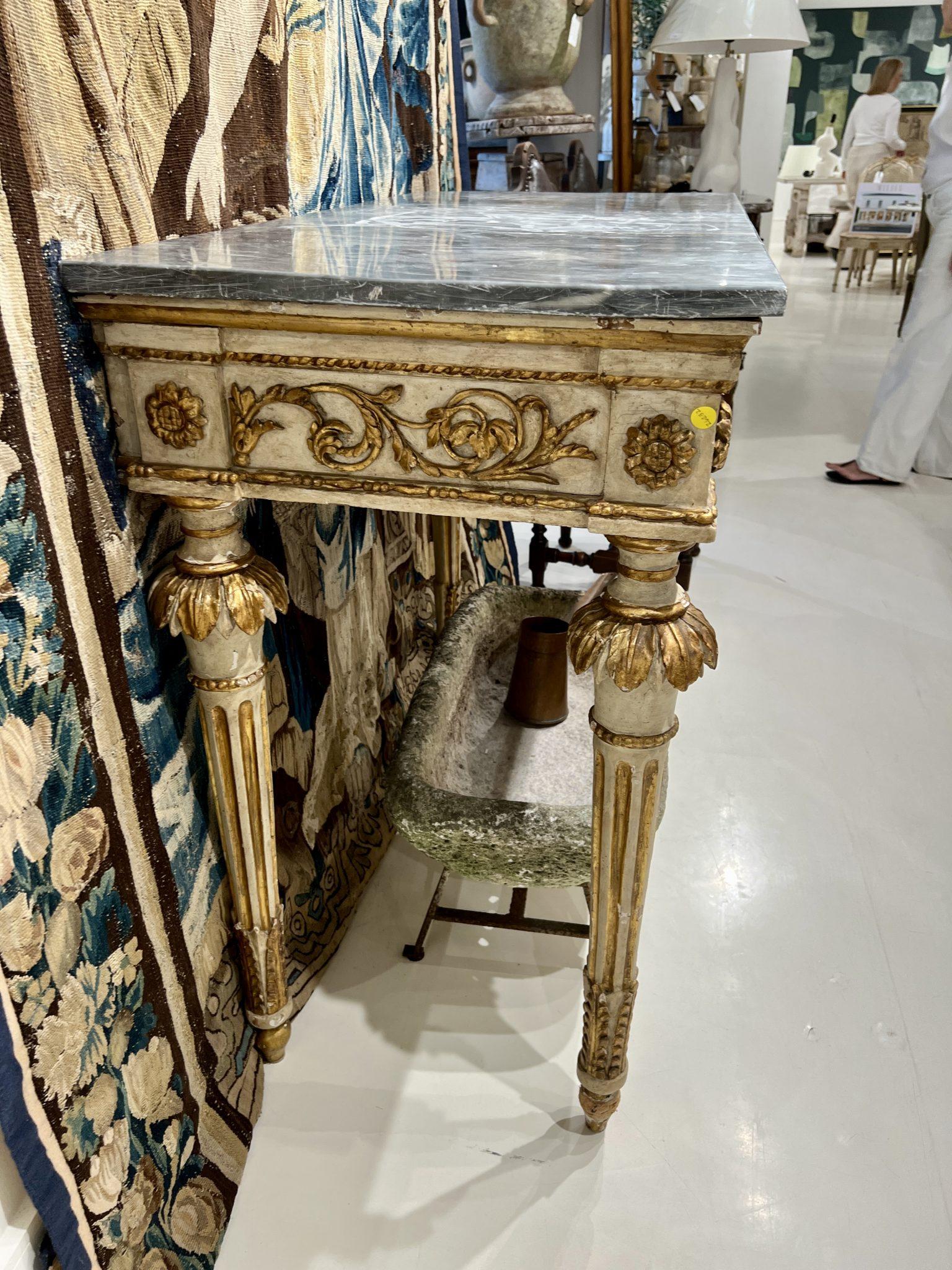 18th Century French Louis XVI console with Original Grey Marble For Sale 3