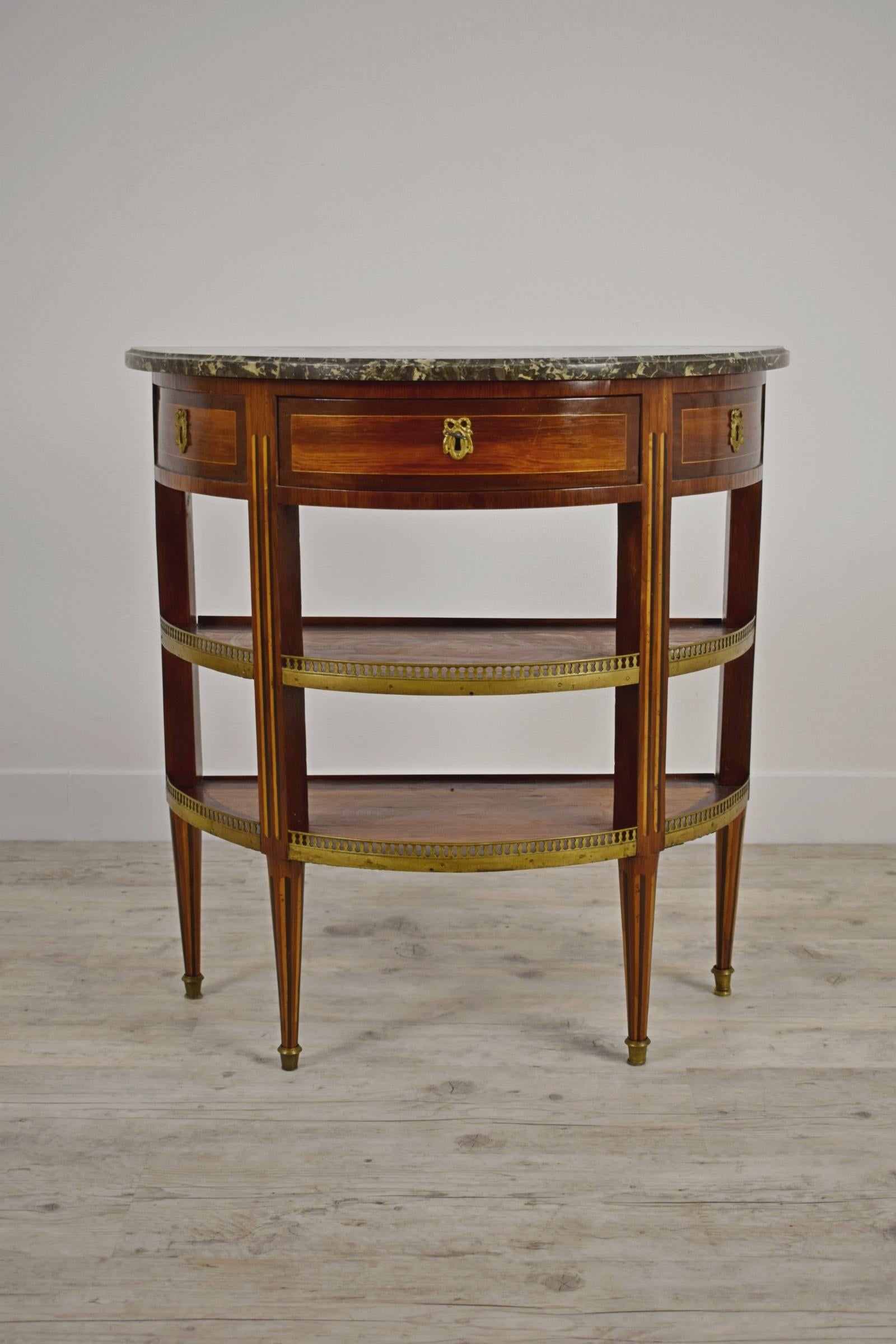 18th Century, French Louis XVI Demilune Wood Dessert Console Table, Marble Top 1