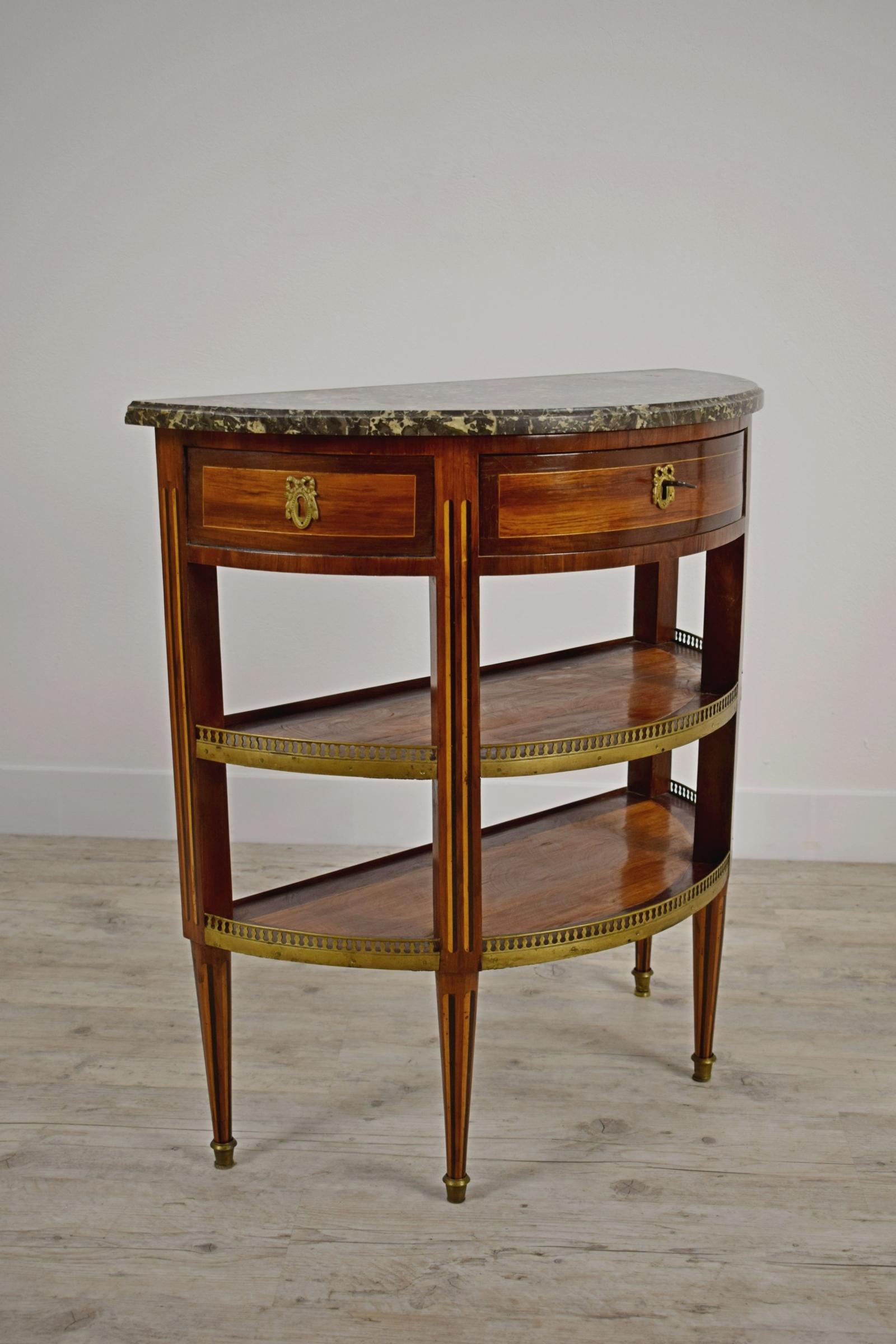 18th Century, French Louis XVI Demilune Wood Dessert Console Table, Marble Top 2