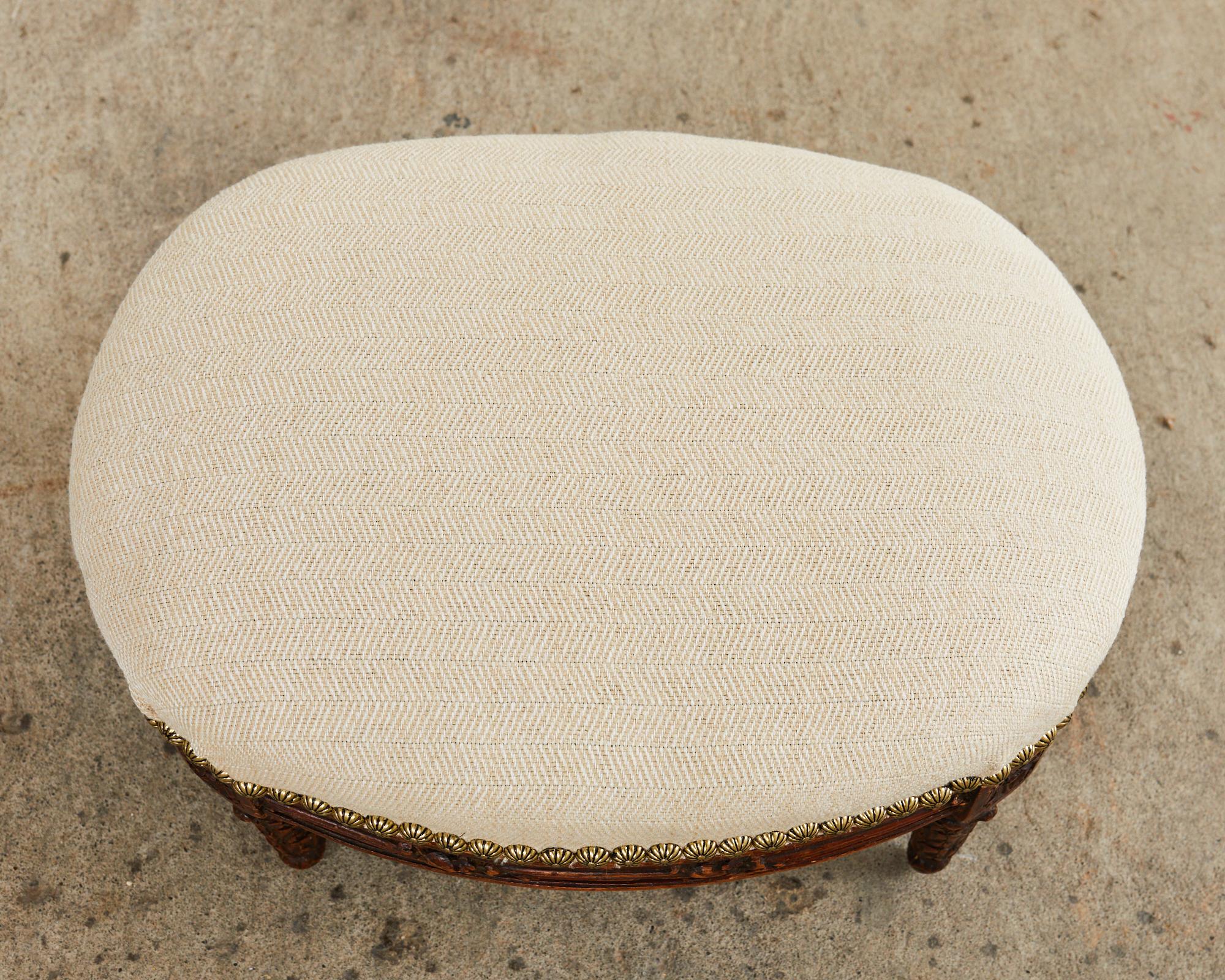 Hand-Carved 18th Century French Louis XVI Diminutive Mahogany Footstool For Sale