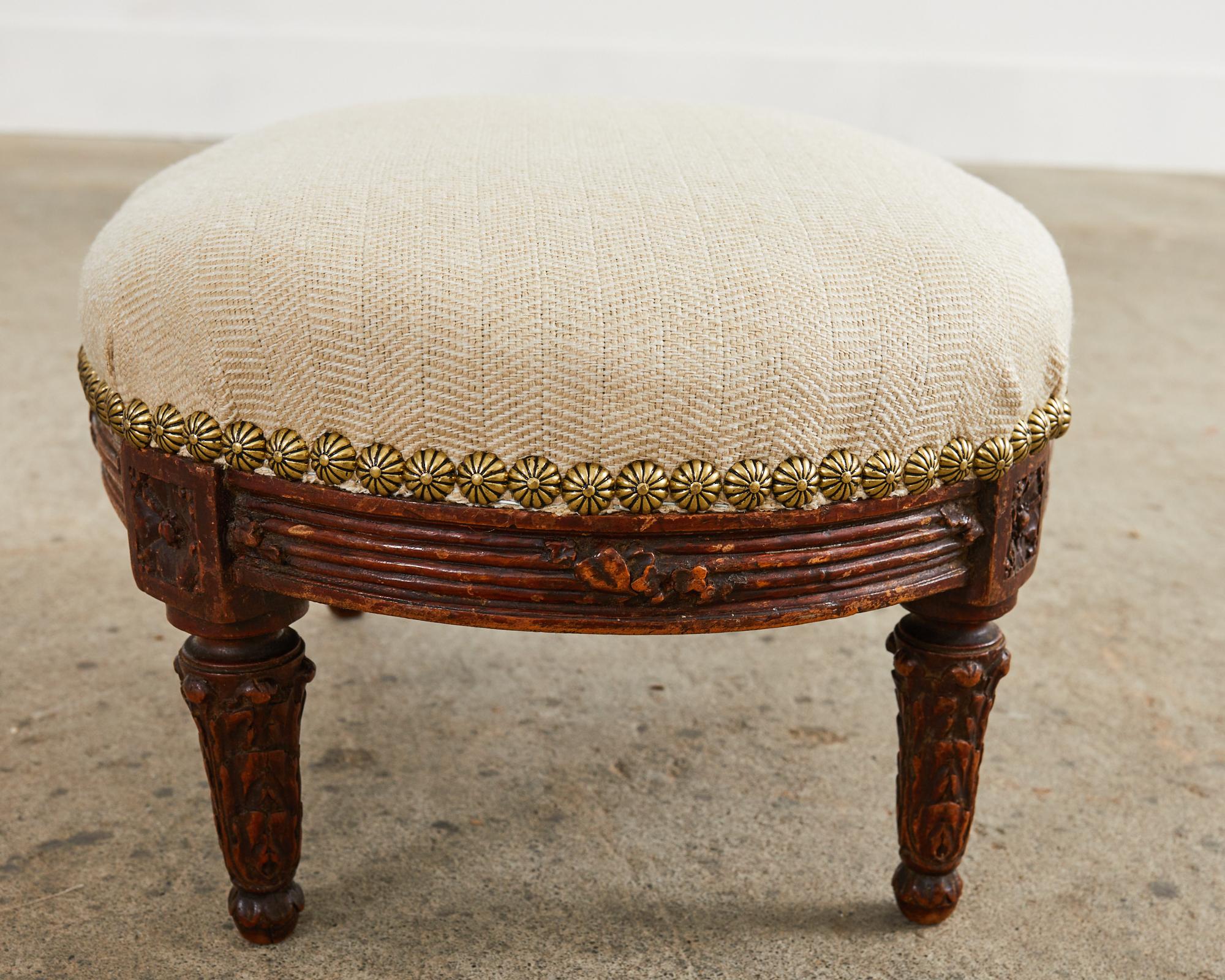 Brass 18th Century French Louis XVI Diminutive Mahogany Footstool For Sale