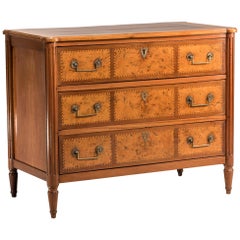 18th Century French Louis XVI Elm, Walnut and Mahogany Wood Chest of Drawers
