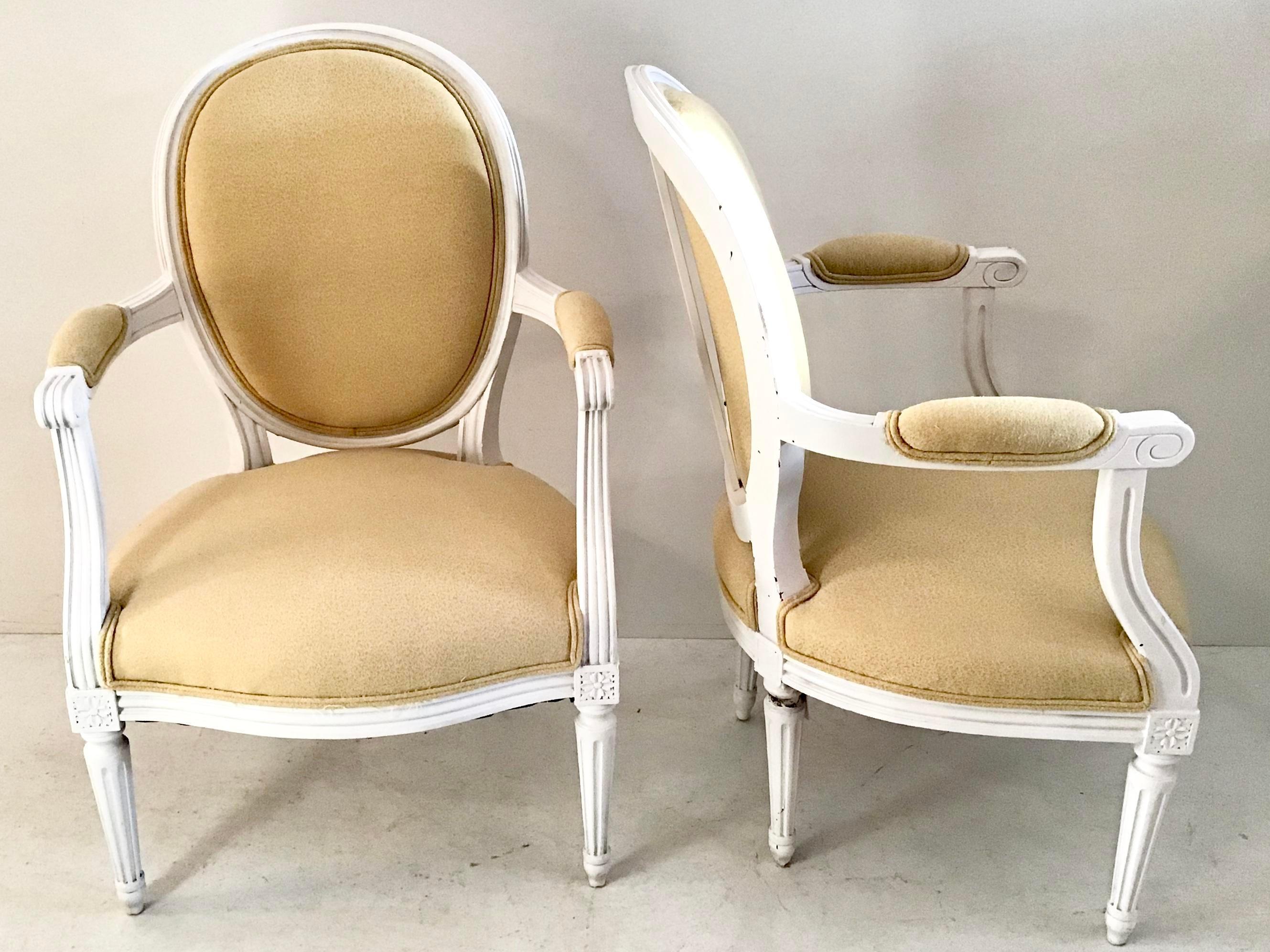 Fabric 18th Century French Louis XVI Fauteuils, a Pair For Sale