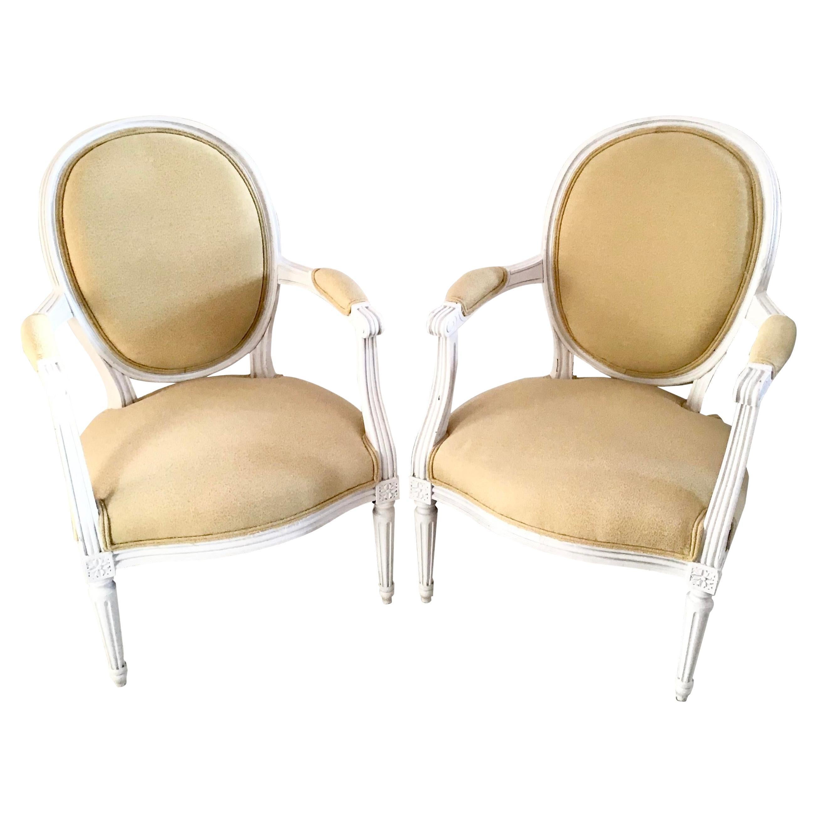 18th Century French Louis XVI Fauteuils, a Pair For Sale