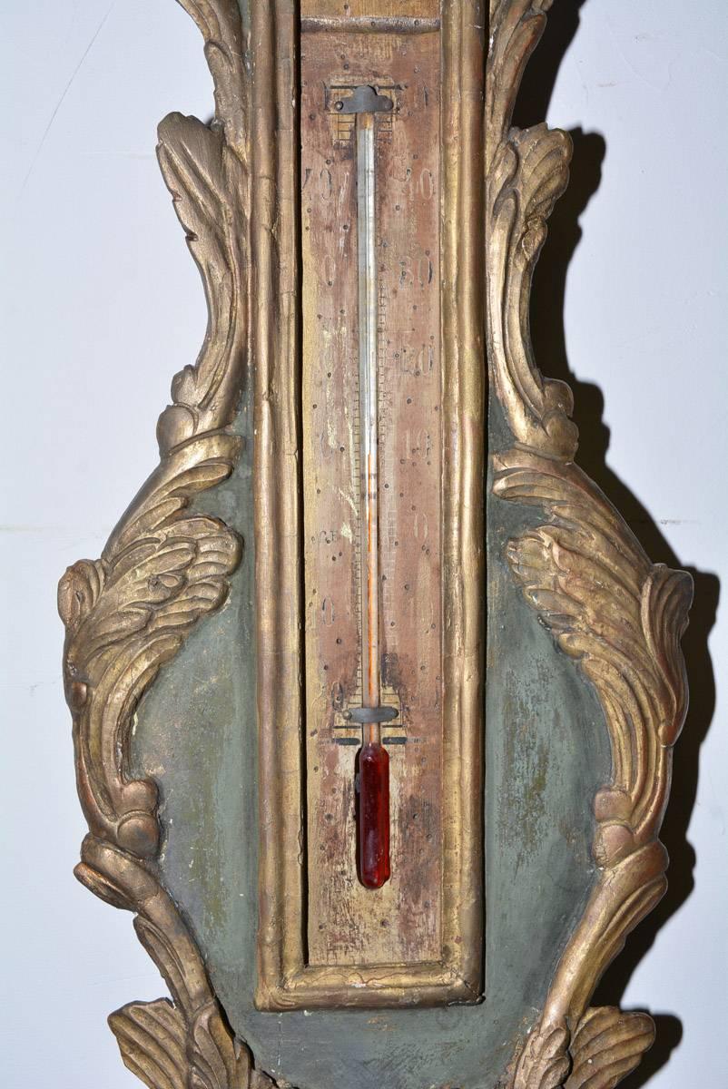 Barómetro francés de madera dorada Luis XVI del siglo XVIII en Bueno estado para la venta en Sheffield, MA