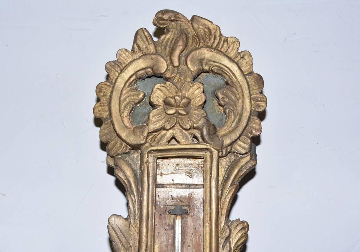 Barómetro francés de madera dorada Luis XVI del siglo XVIII finales del siglo XVIII en venta
