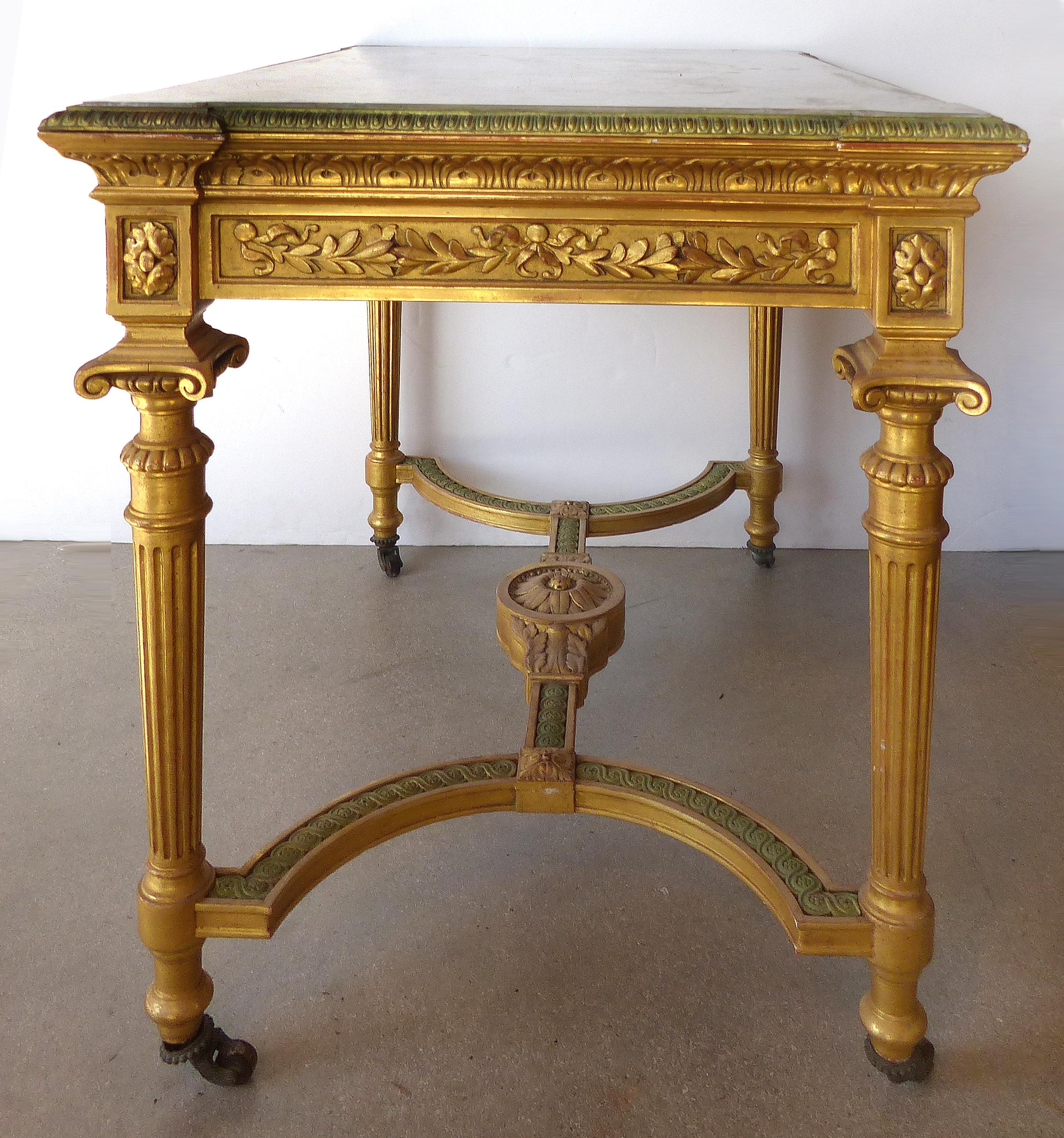 18th century French Louis XVI giltwood console table with inset onyx top

Offered for sale is a rare and fine quality late 18th century giltwood console table with inset onyx top that was acquired from the Vanderbilt family's famed hotel in