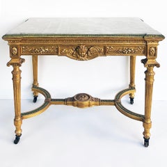 Consola francesa de madera dorada Luis XVI del siglo XVIII con tablero de ónice insertado