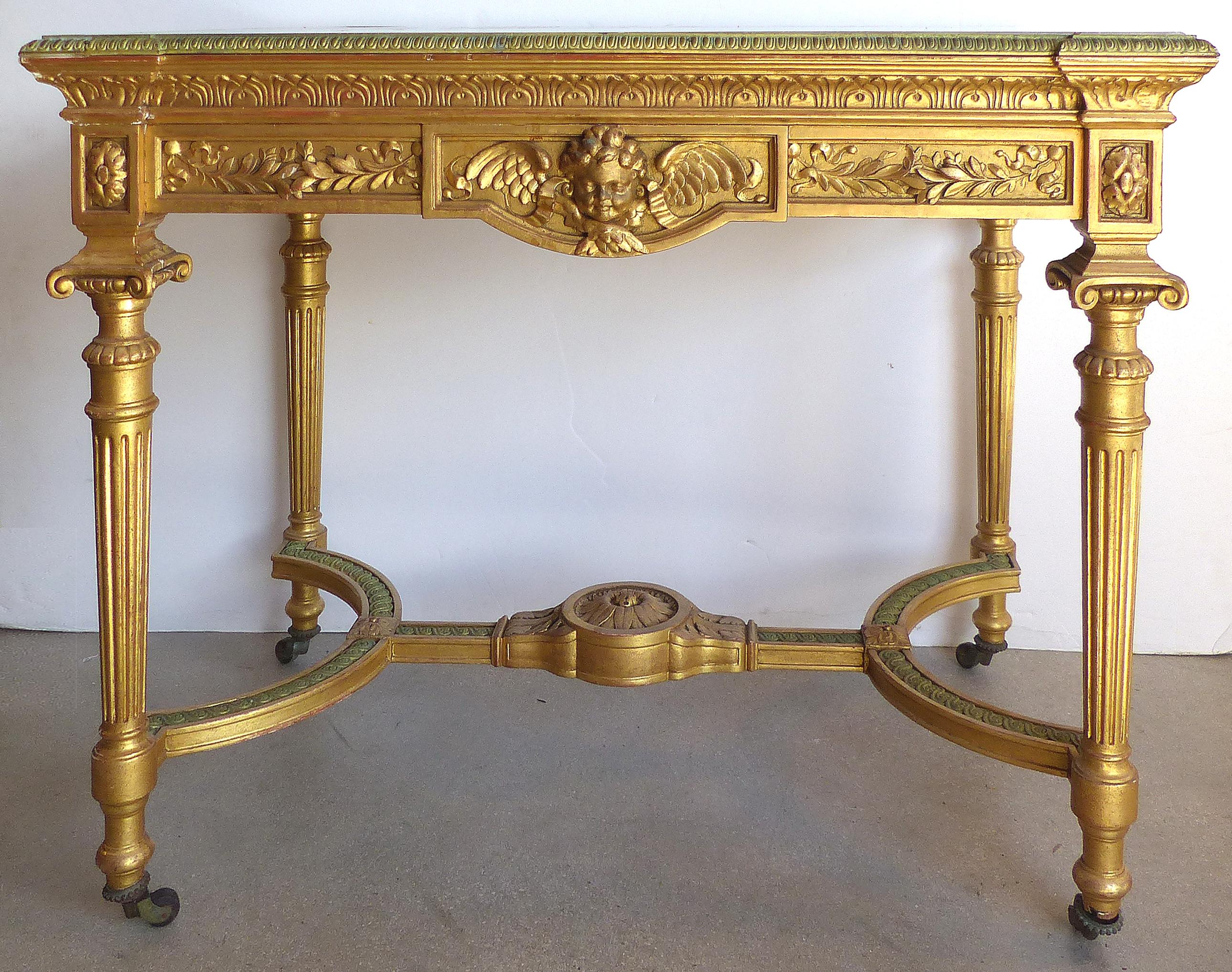 18th Century French Louis XVI Giltwood Console Table with Inset Onyx Top In Good Condition For Sale In Miami, FL