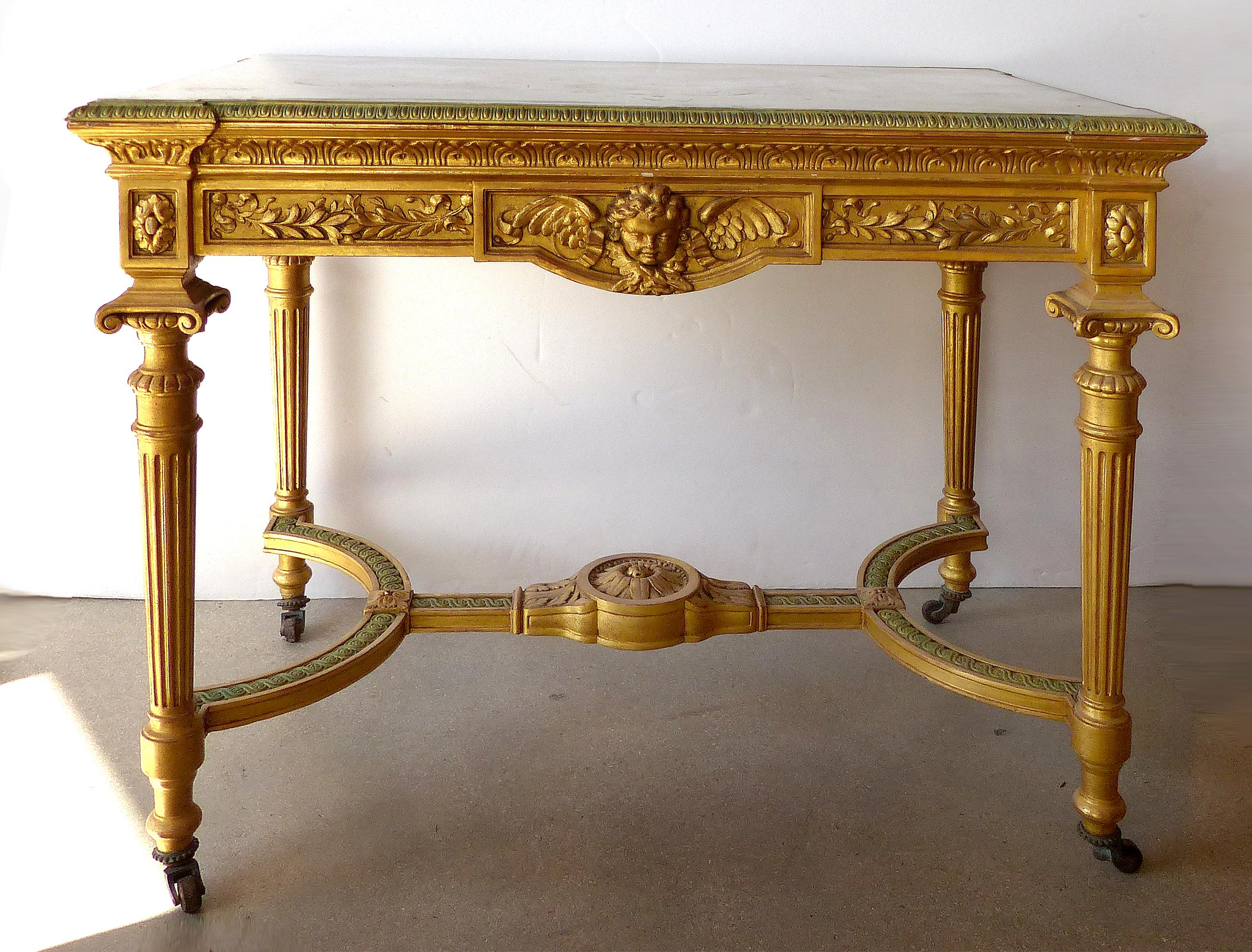 Bronze 18th Century French Louis XVI Giltwood Console Table with Inset Onyx Top For Sale