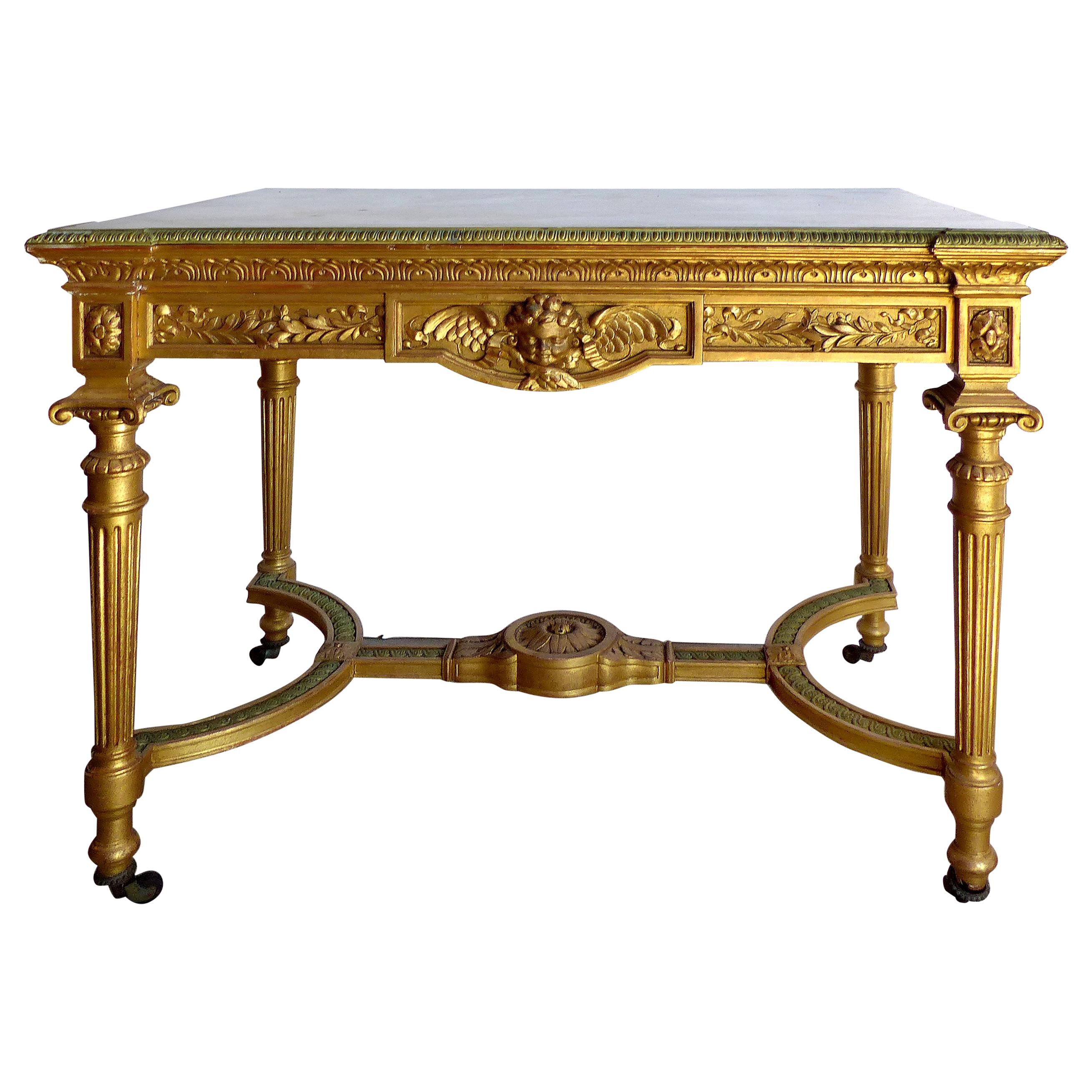 18th Century French Louis XVI Giltwood Console Table with Inset Onyx Top